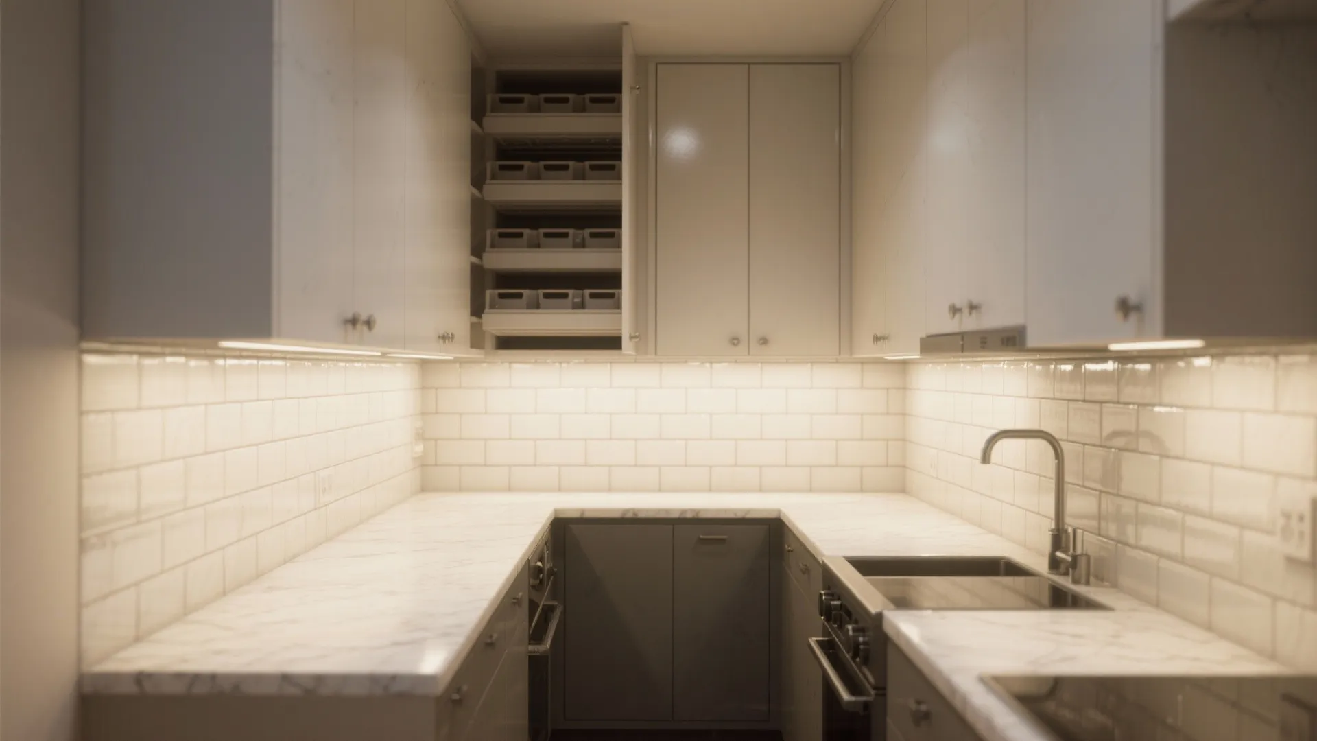 Idea 2: Full-height storage and a slim quartz counter