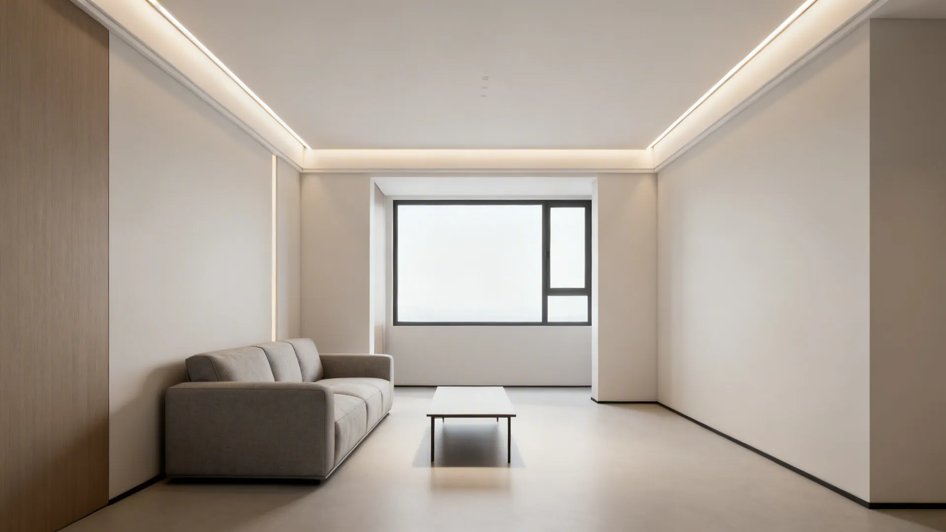 Minimal perimeter drop ceiling with hidden LEDs washing light onto walls.