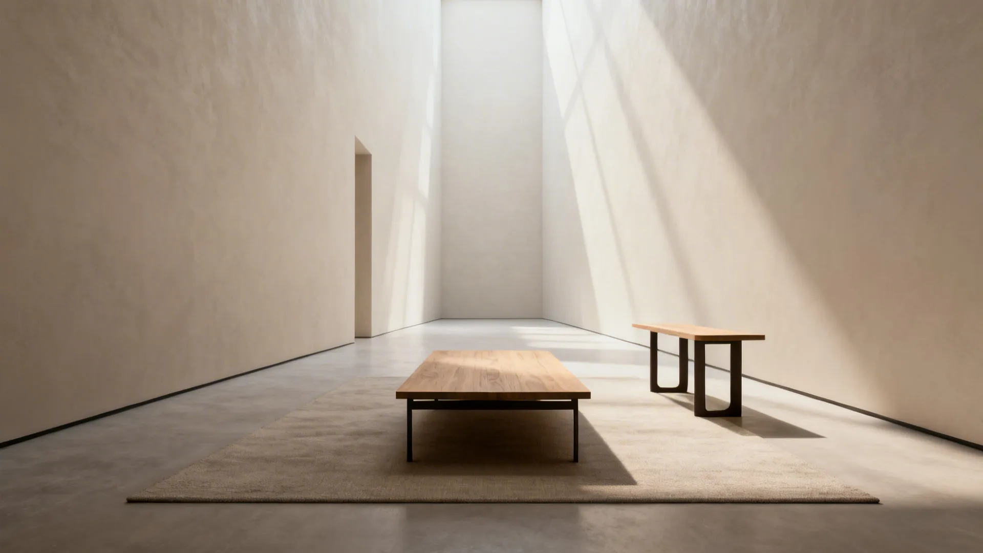 Slim rectangular coffee table with a matching narrow side table that lengthens a compact living room visually.