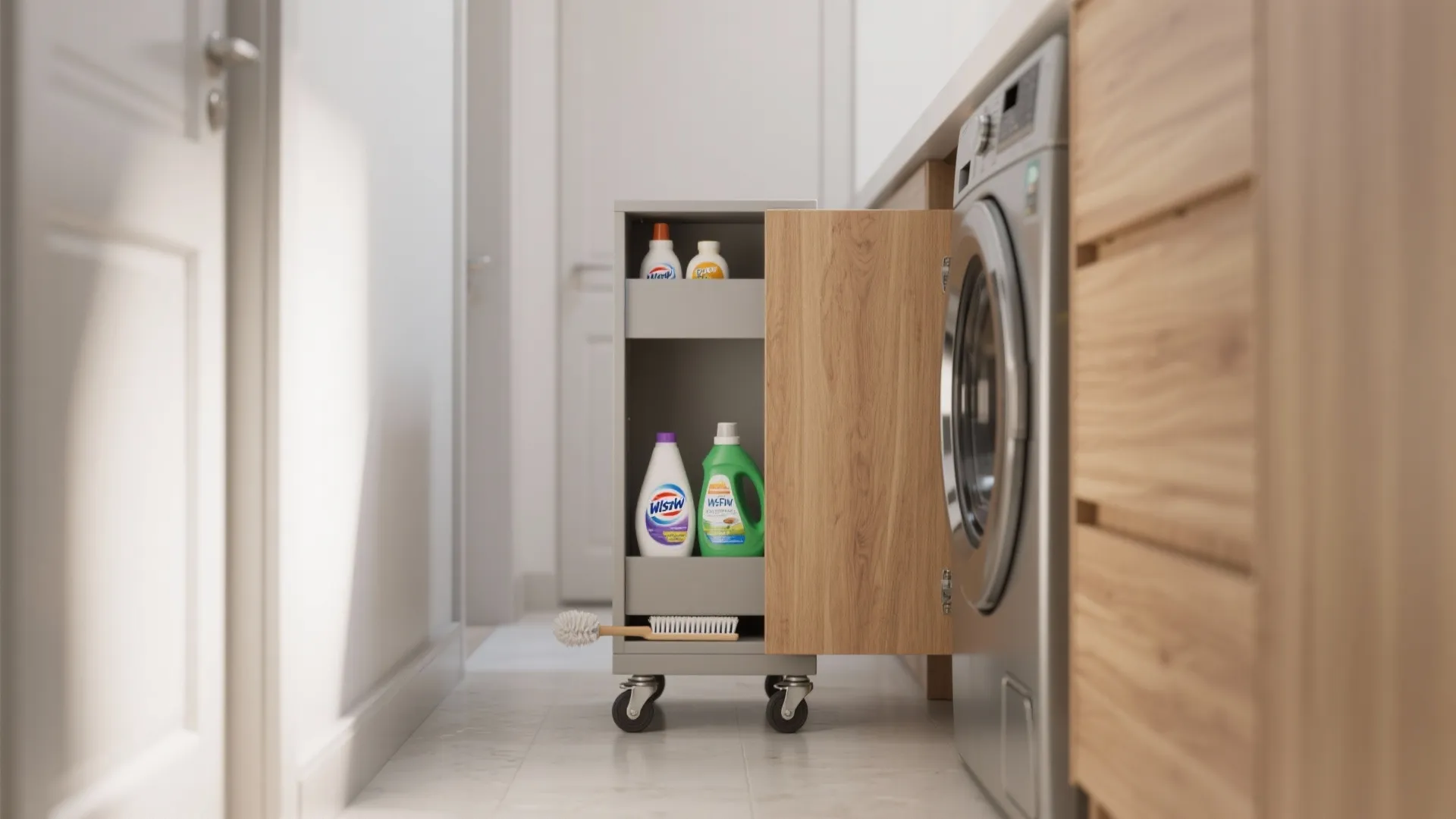 Slim rolling cabinets for narrow aisles