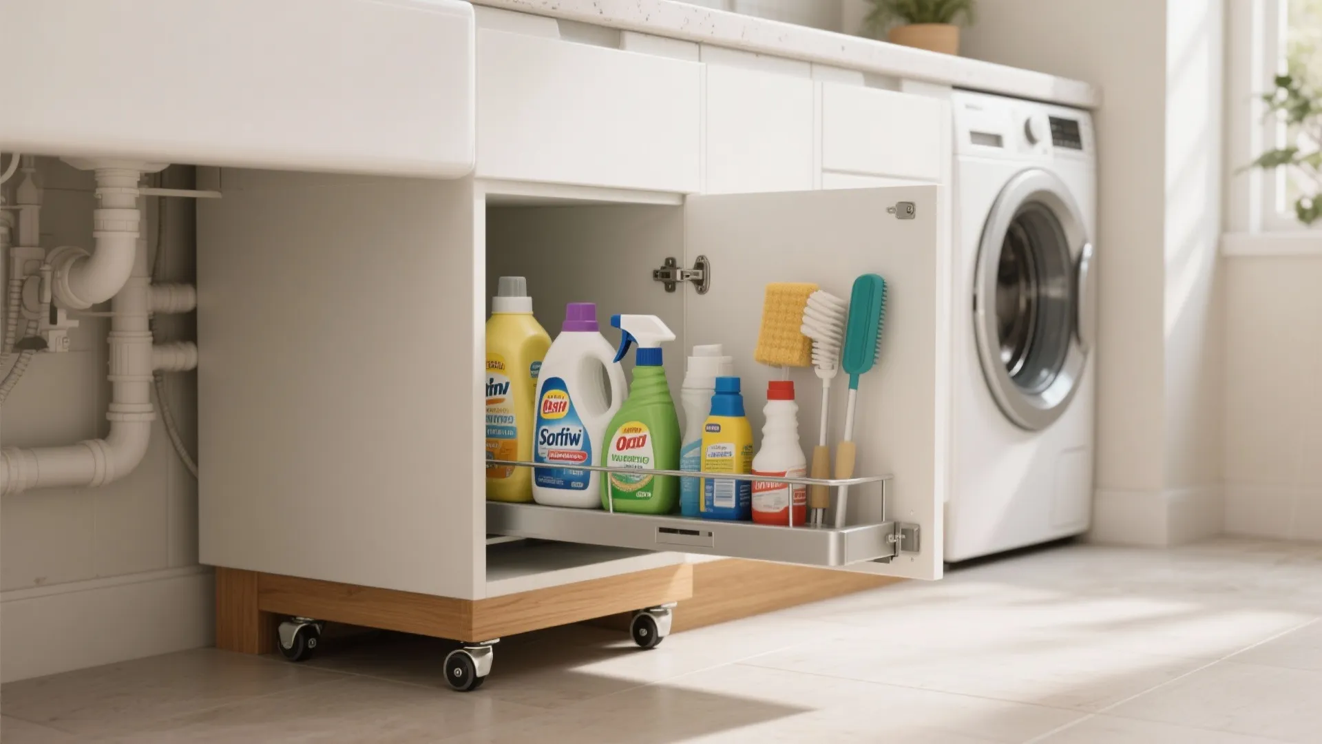 Slim rolling cabinets under counters