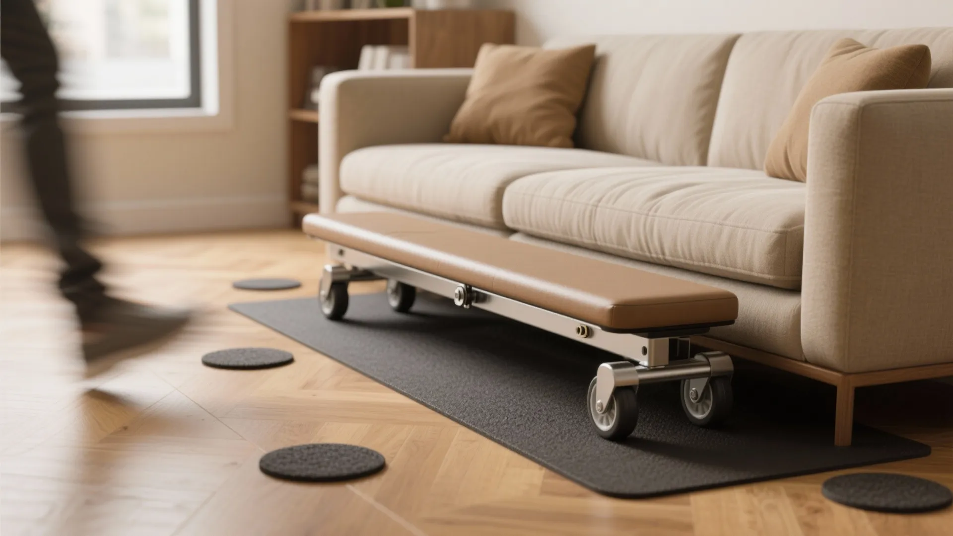 4. Slim rolling bench for multipurpose rooms