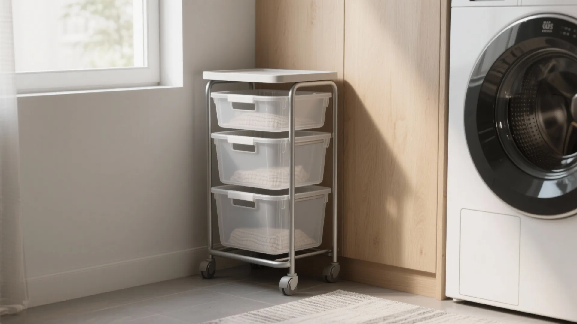 1. Stackable Bins on a Slim Rolling Cart