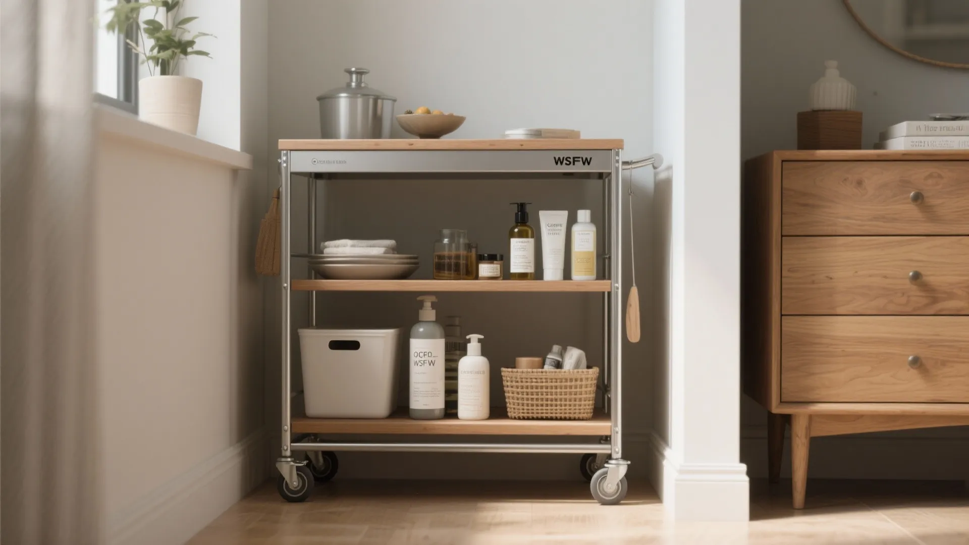 4. Slim rolling carts and hang-on organizers