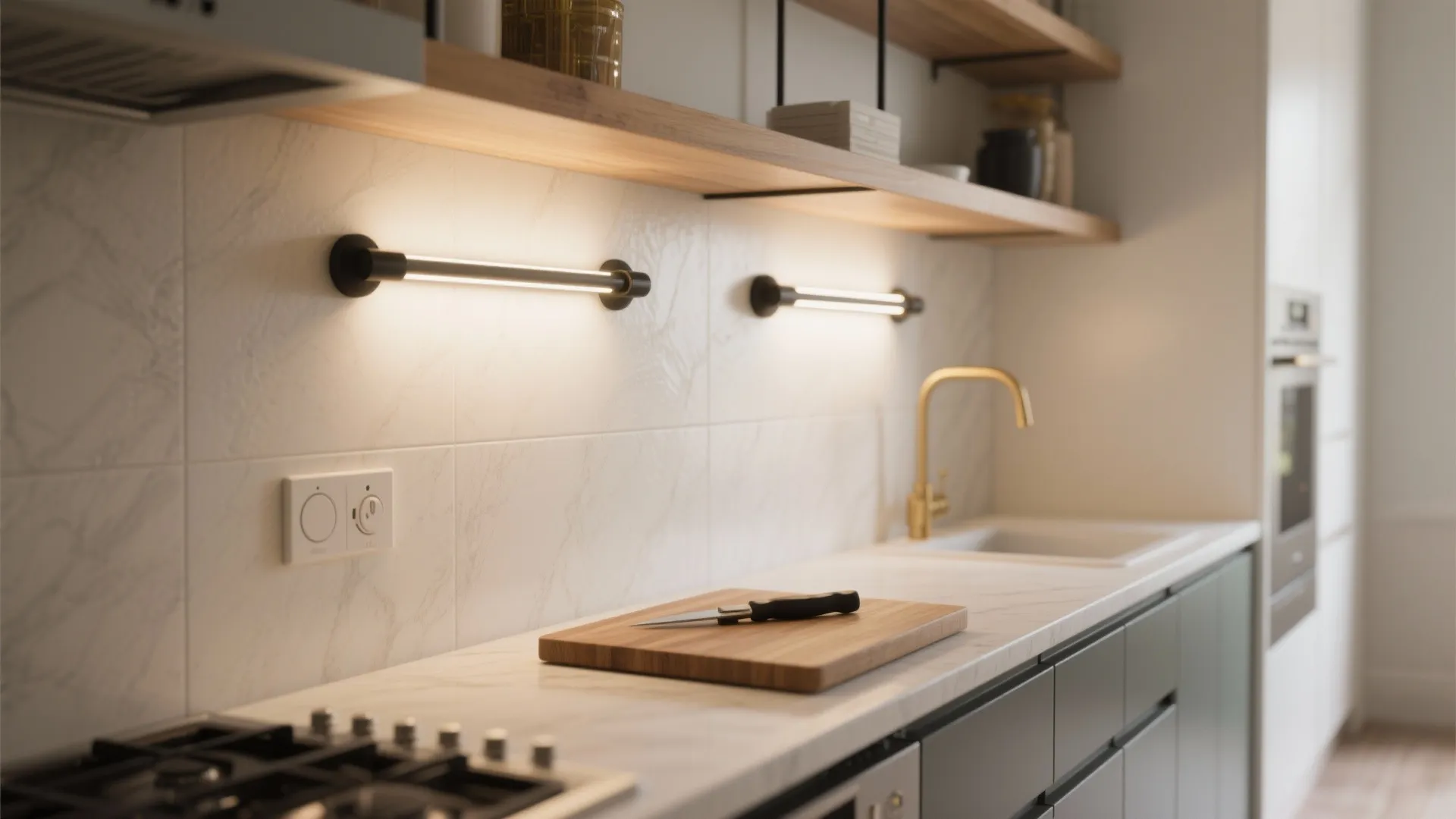 Slim sconces for layered task lighting