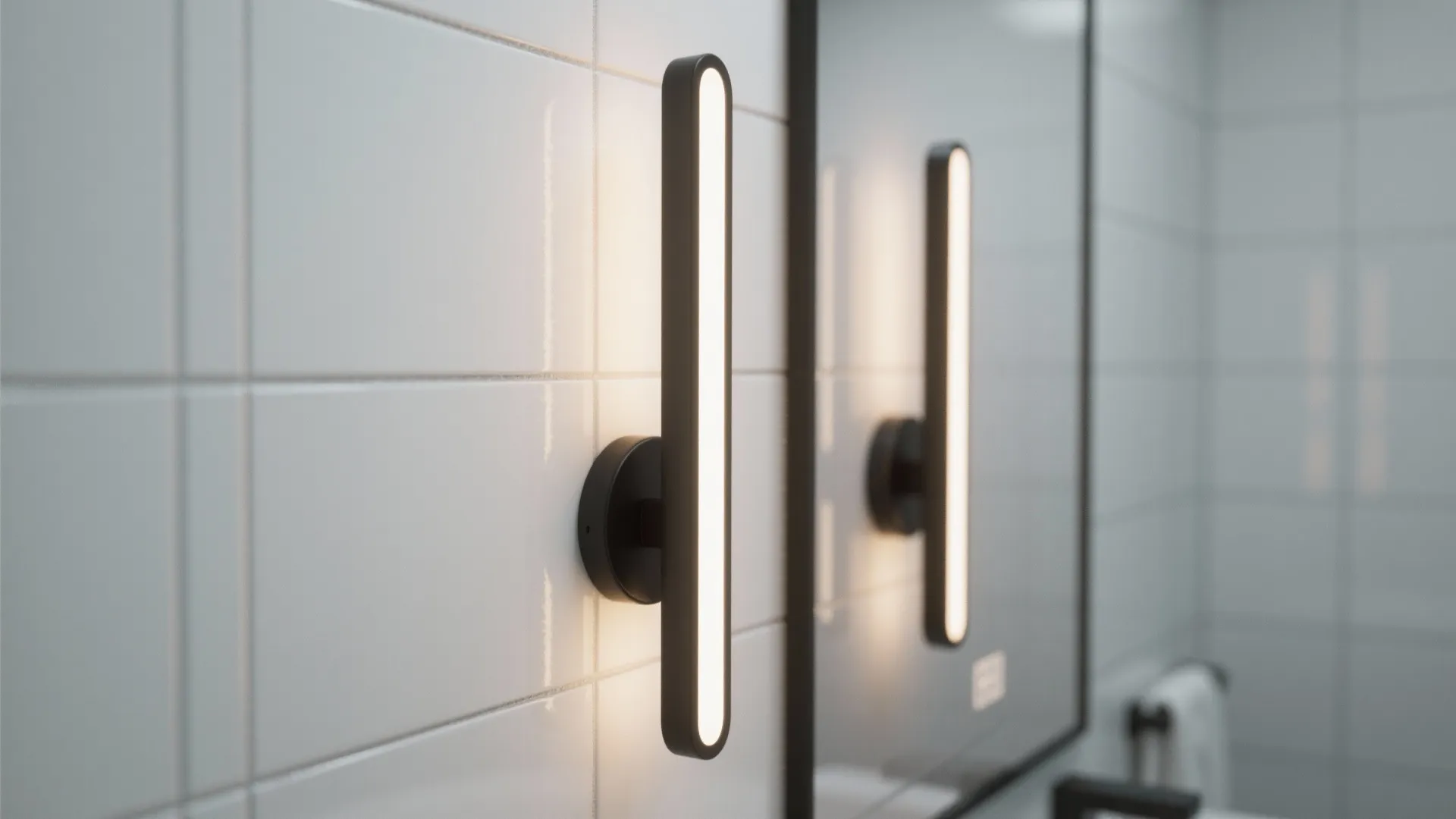 1. Slim matte black vanity sconces for narrow baths