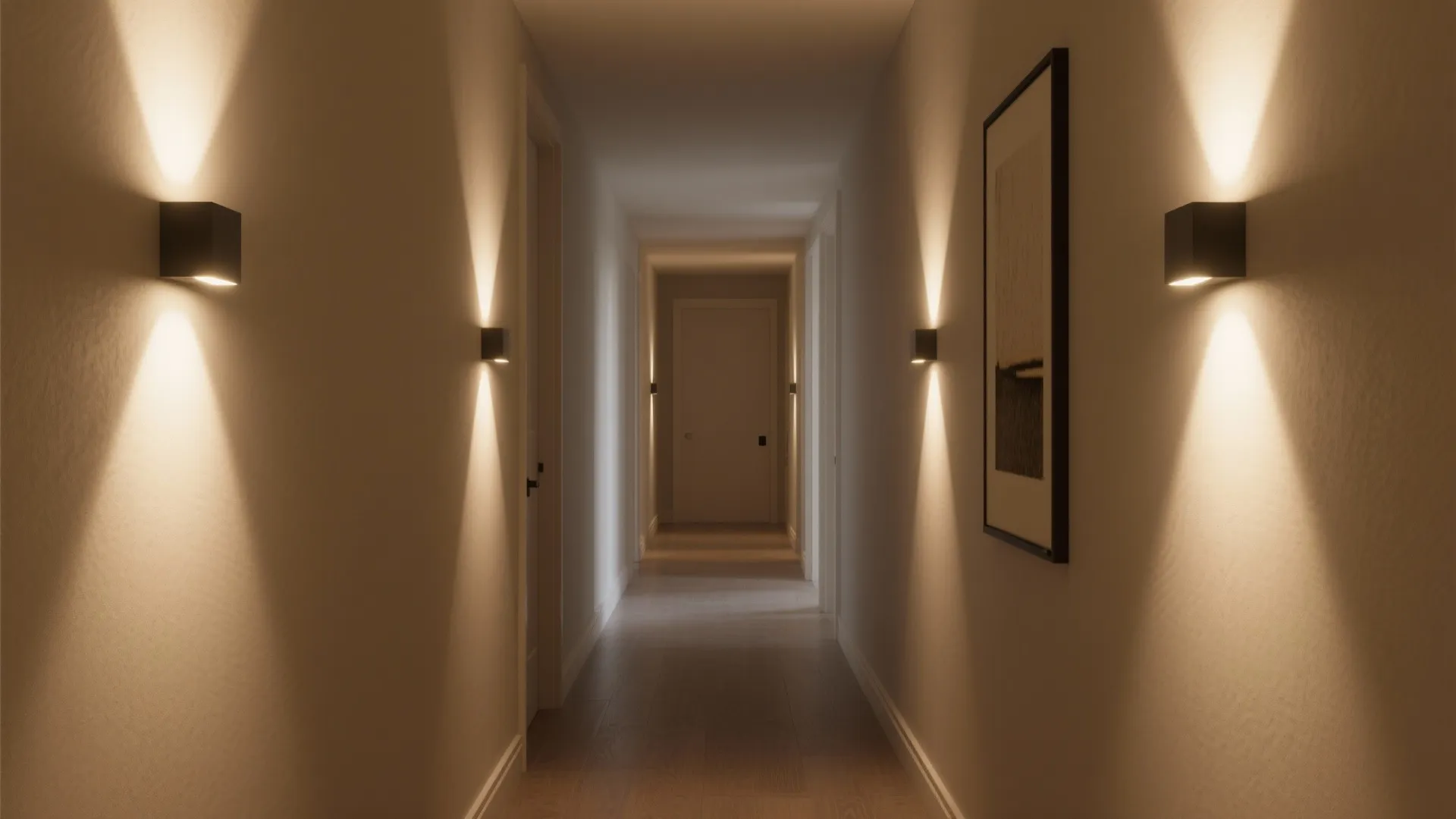 Slim sconces as vertical accents