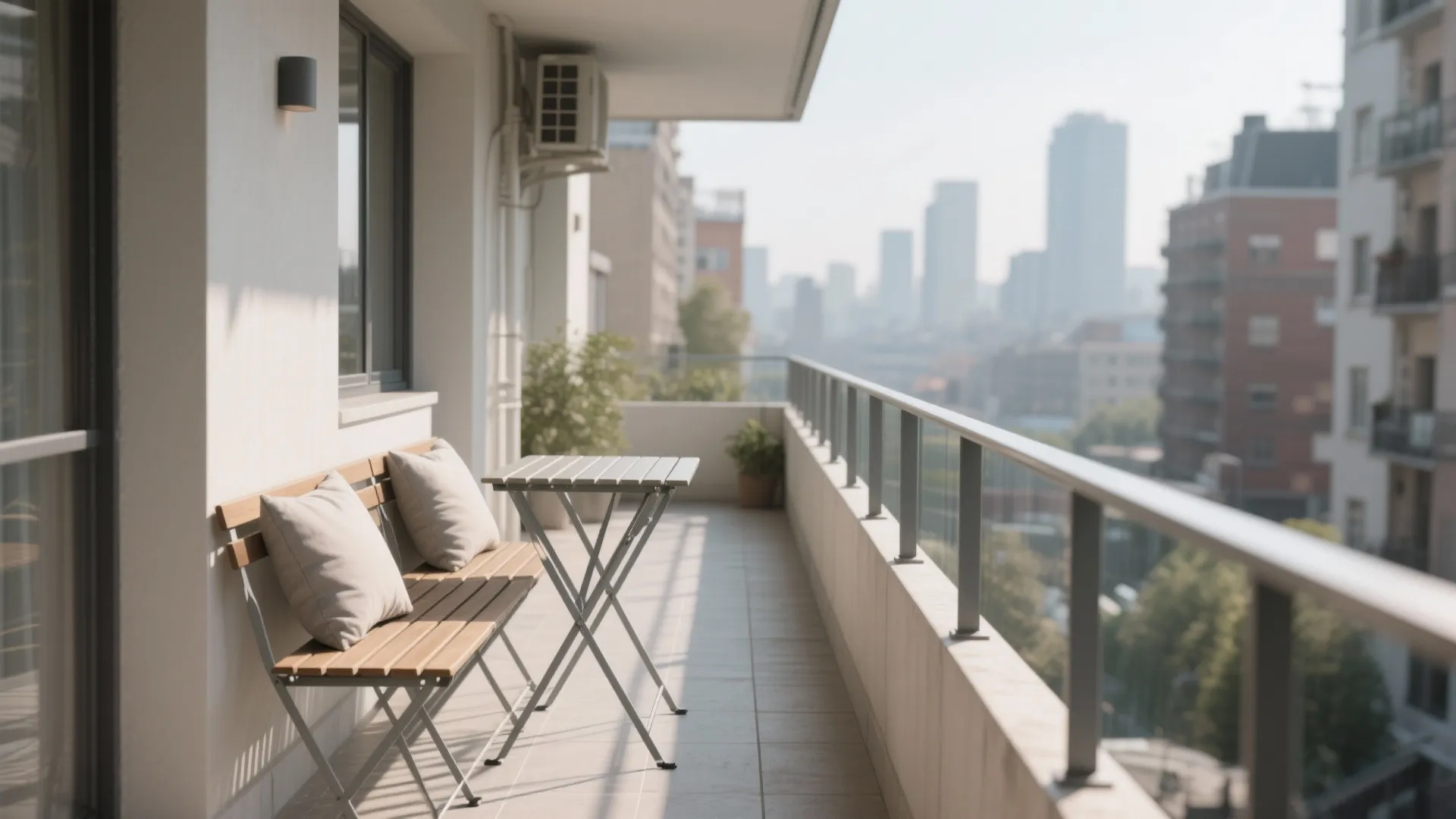 2) Slim seating + foldable tables for flexible lounging