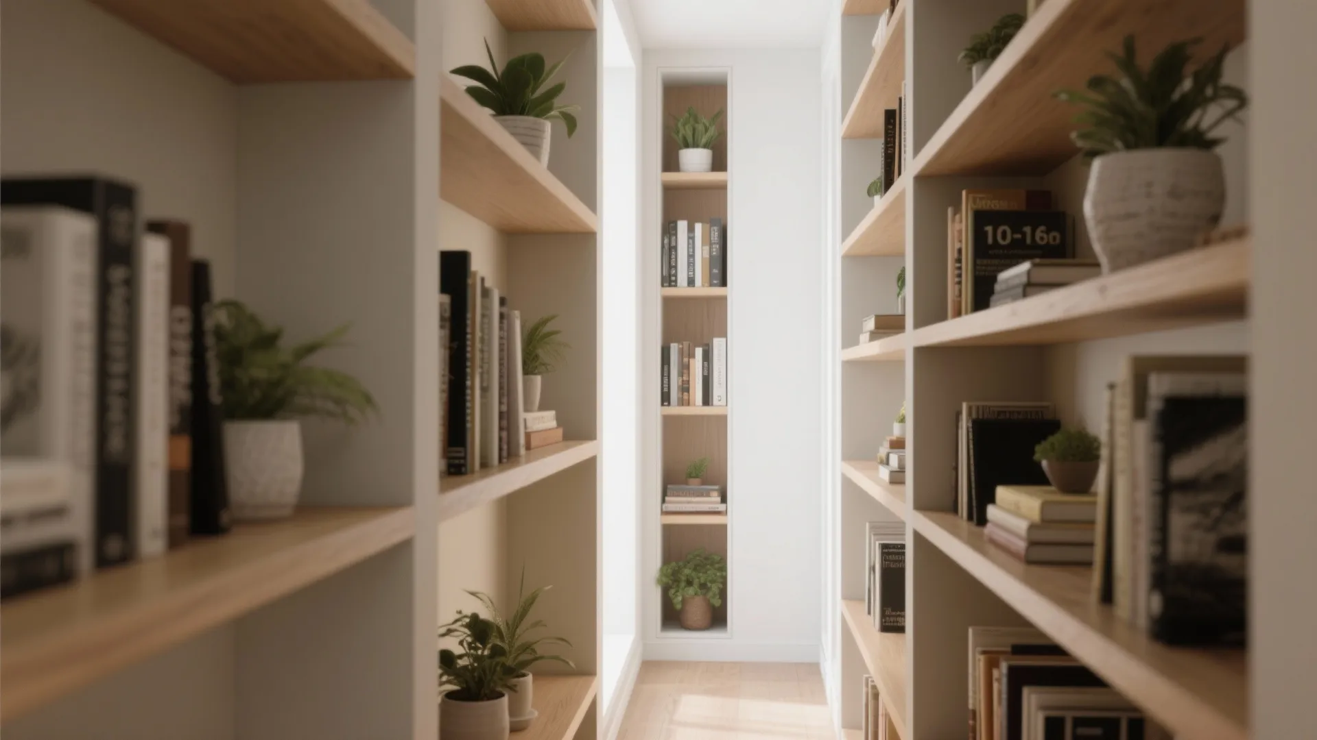 3. Slim floor-to-ceiling shelves for narrow walls