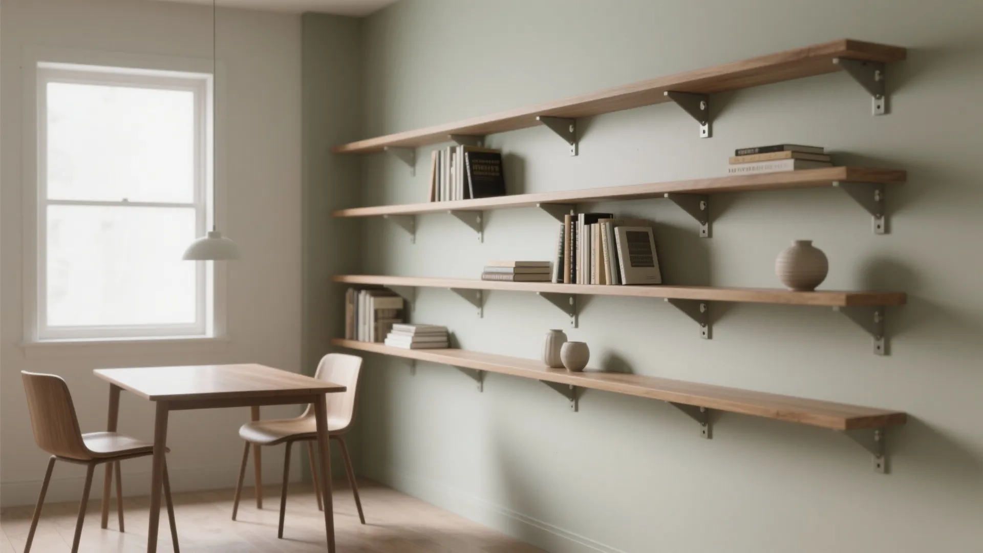 1. Slim built-in shelving that hugs the dining table