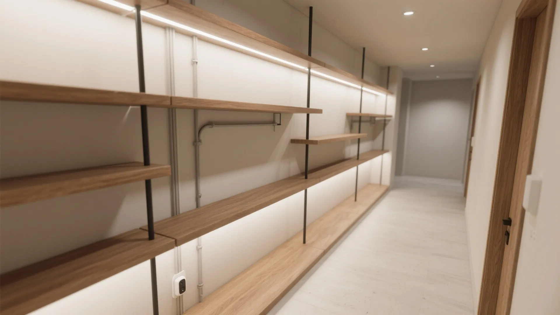Slim Wood Shelving with LED Unders