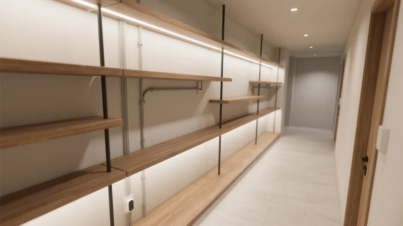 Modern Walk-In Closet with Open Shelving & LED Lighting