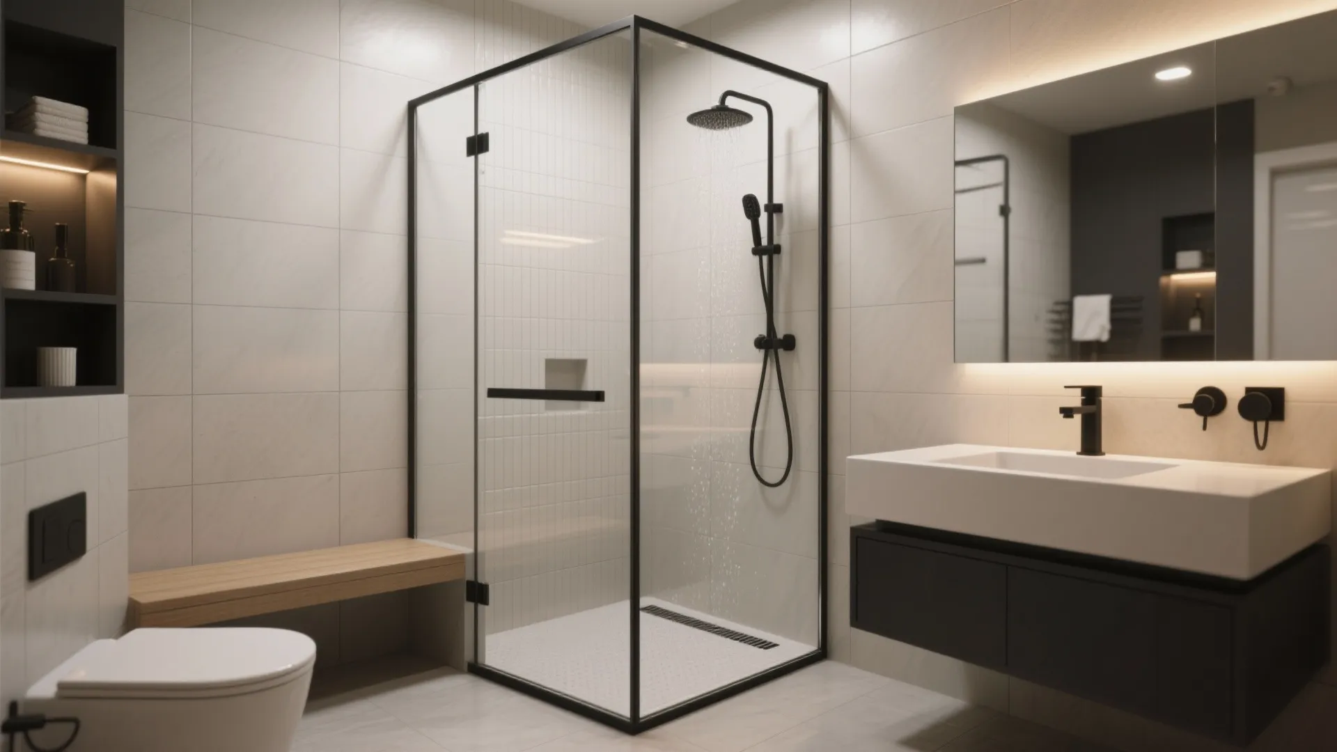 1. Slim walk-in shower with full-height glass