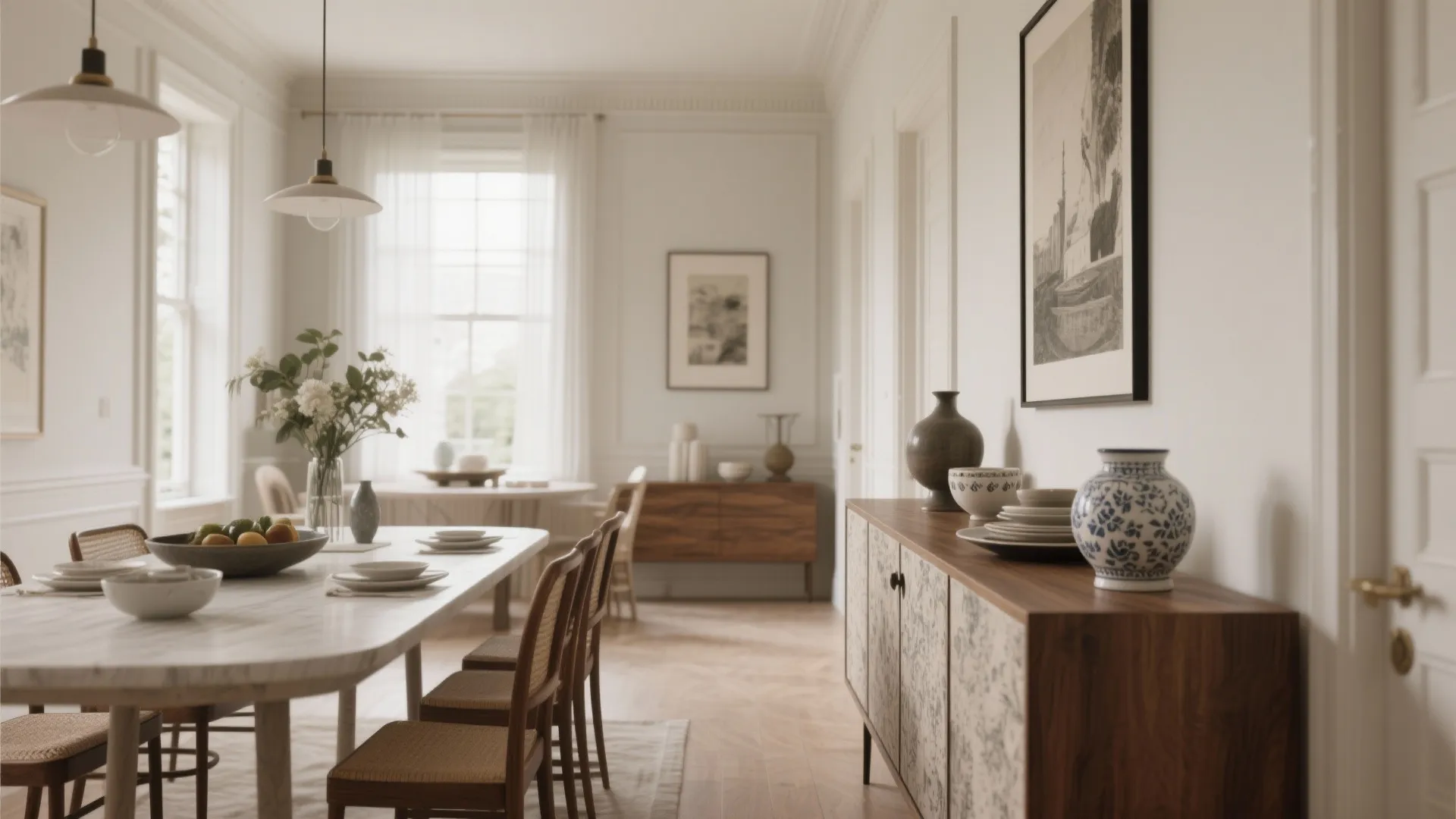 Slimline sideboard in small formal dining room