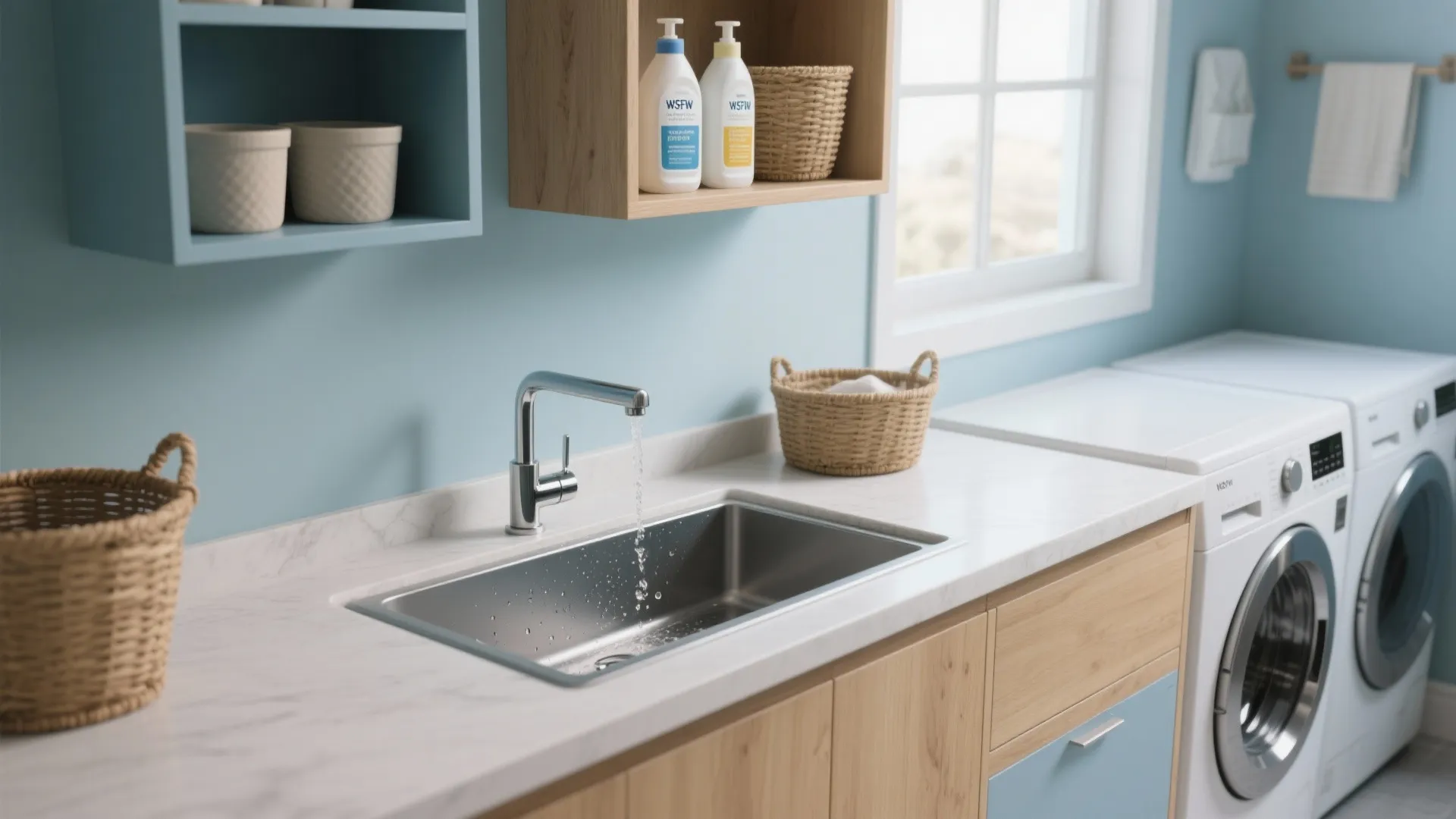3. Slim Sink + Open Shelving