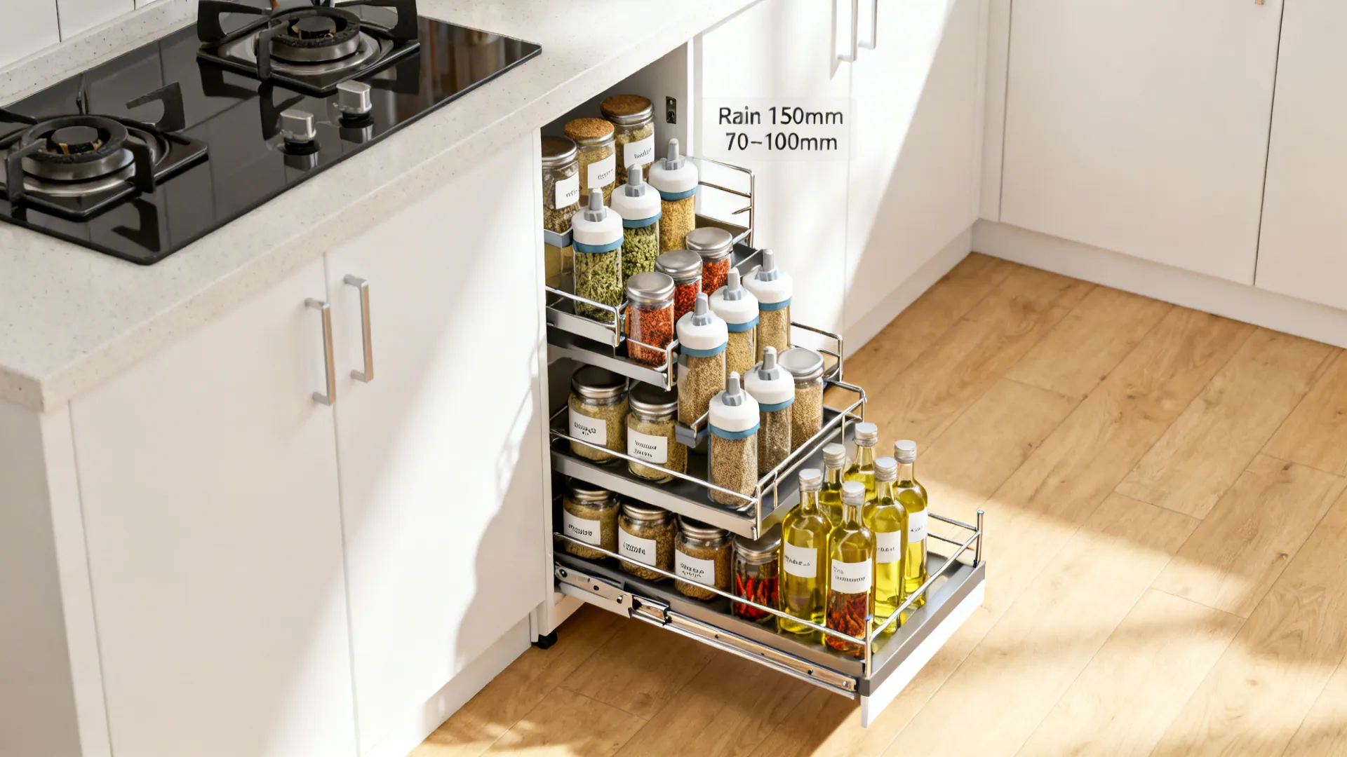 2) Slim Slide-Out Pantry for Spices, Oils, and Small Jars