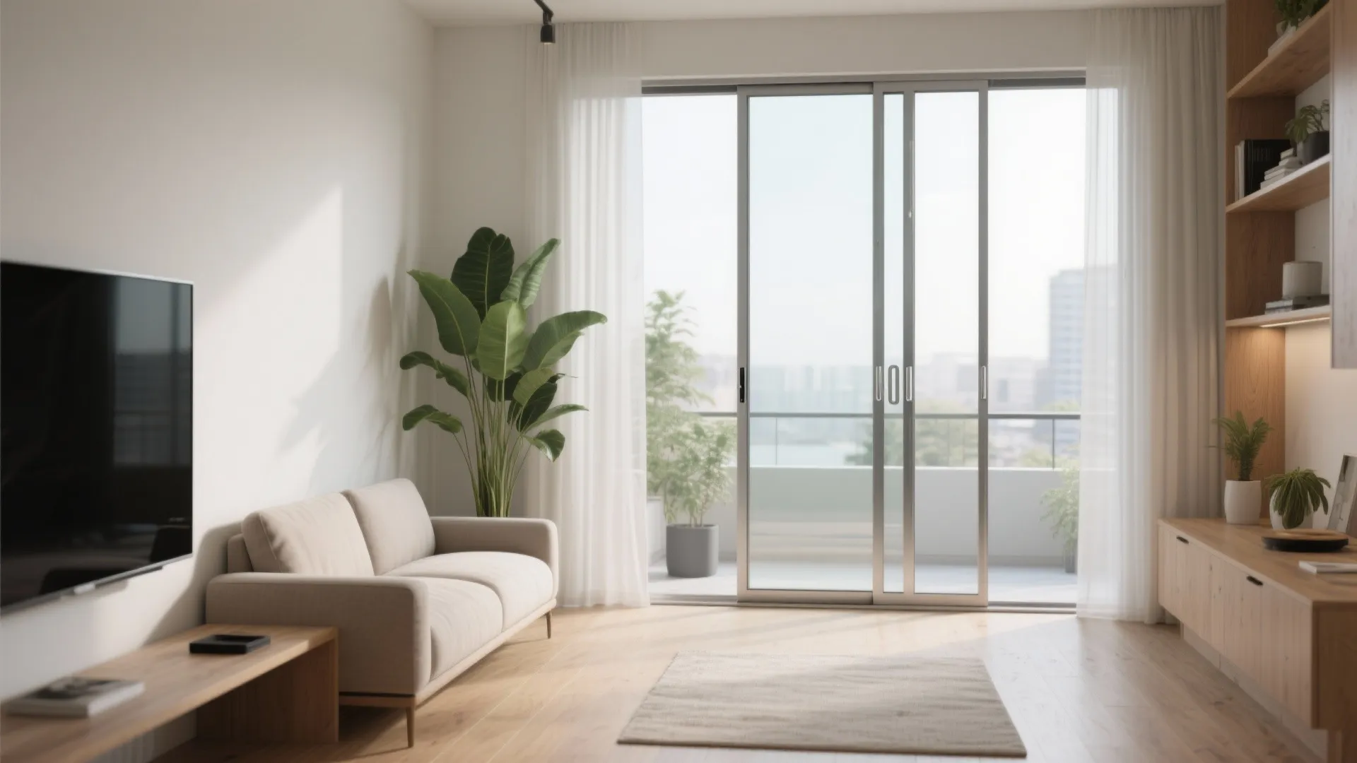 1) Slim-frame sliding glass doors that stretch space
