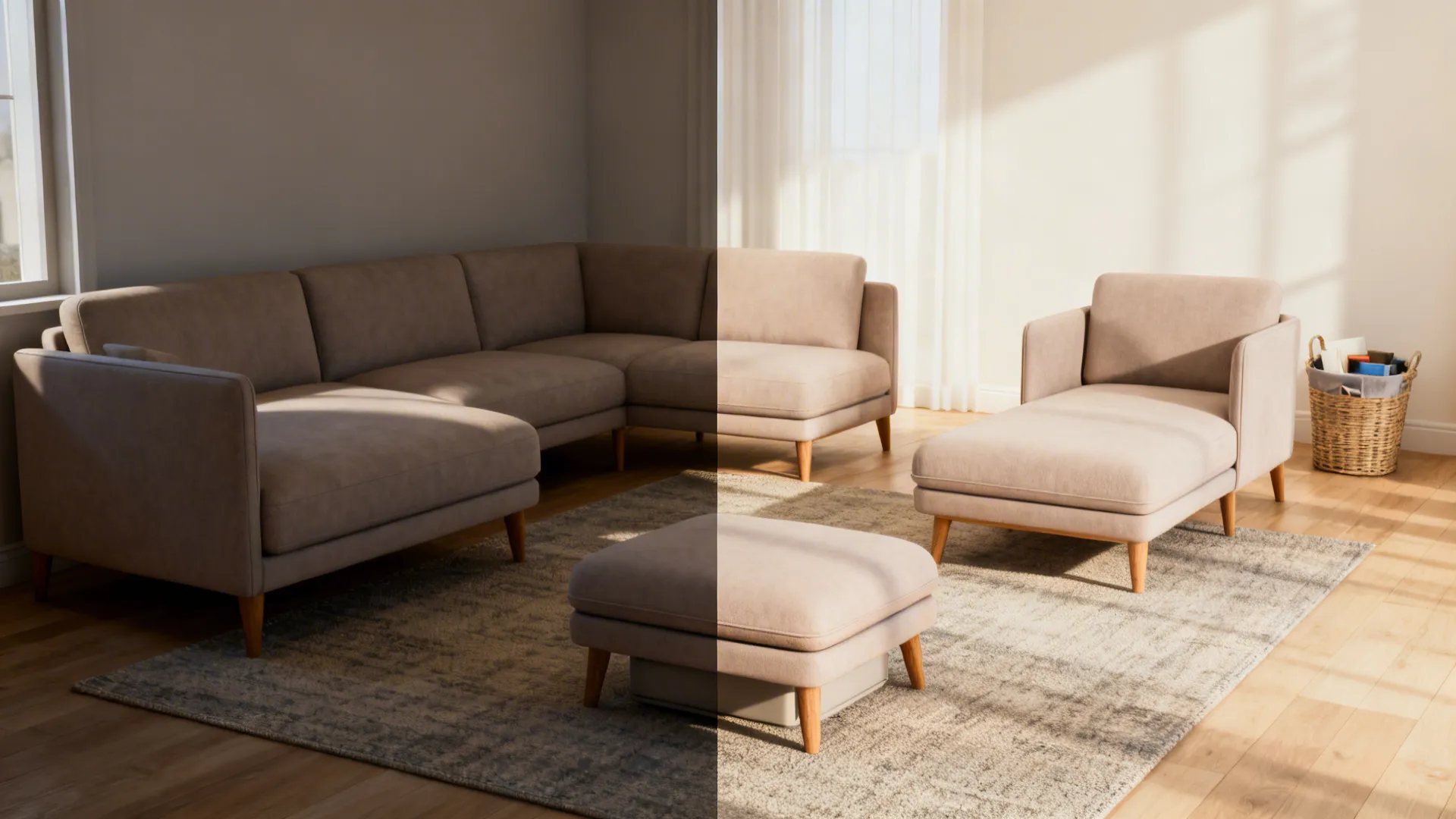 5. The Slim-Profile Sofa with a Match Ottoman