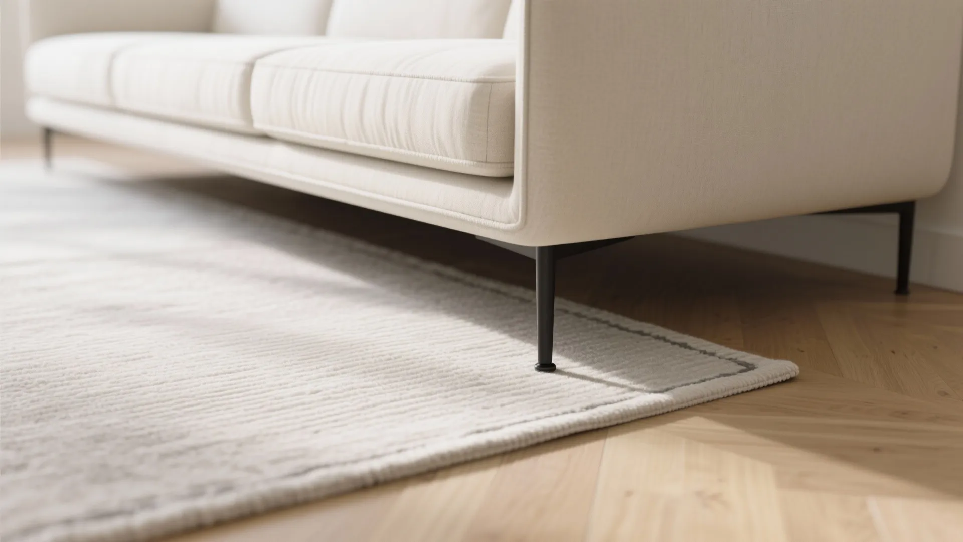 2) Keep the sofa visually light—show floor, slim the arms, float on a rug
