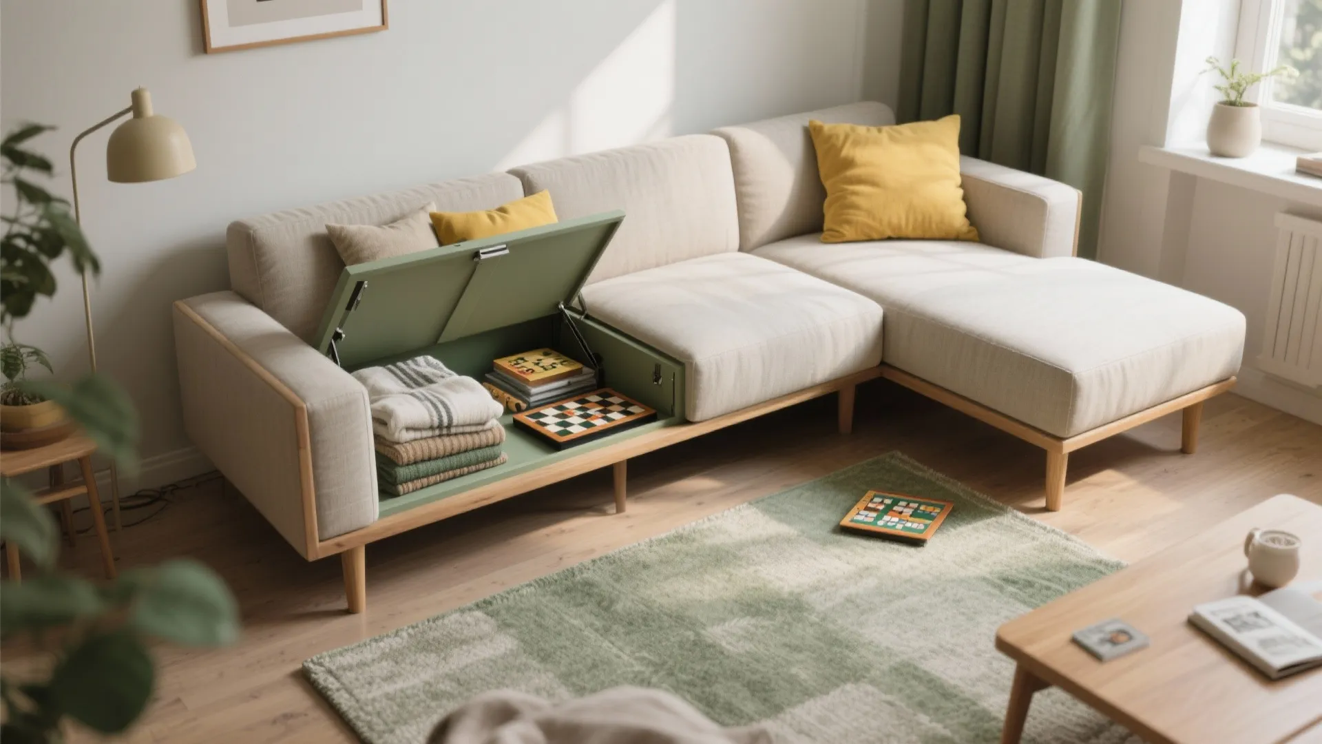 1. Slim modular sofa with hidden storage