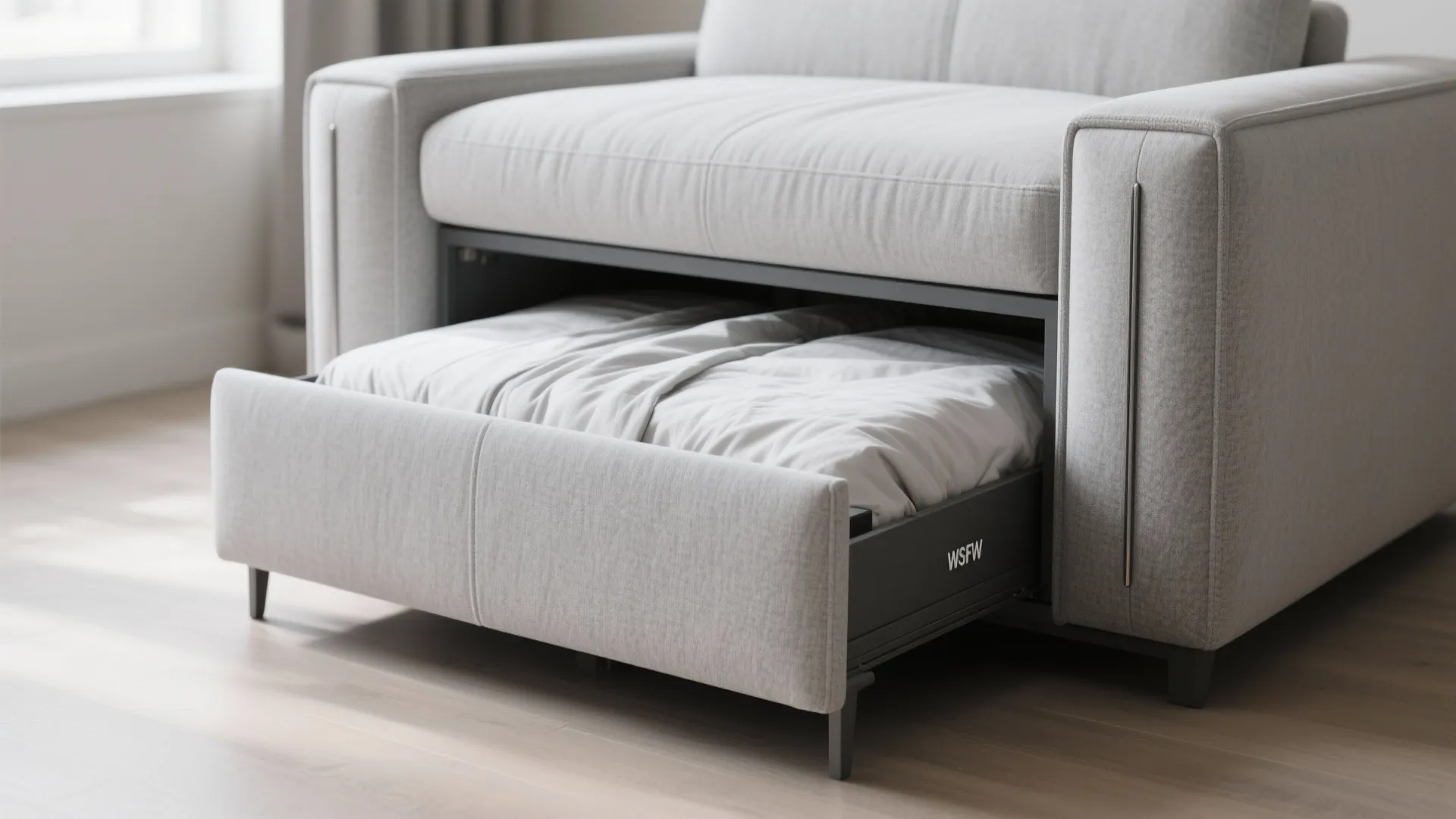 Slim sleeper sofa with hidden storage compartment