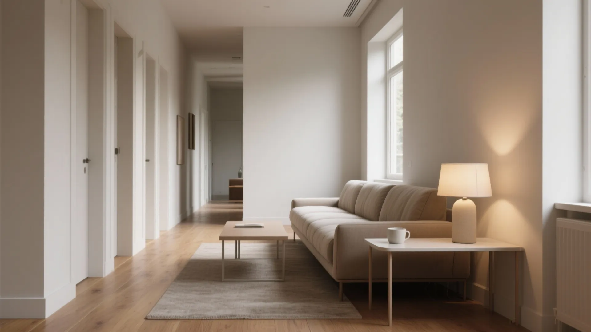 [
  {
    "url": "https://coohom-biz-sg-s3.coohom.com/ins/static/article/slim-sofa-table-1759811486968171900.jpg",
    "alt": "Modern living area with beige sofa wooden floor coffee table lamp and bright white hallway"
  }
]