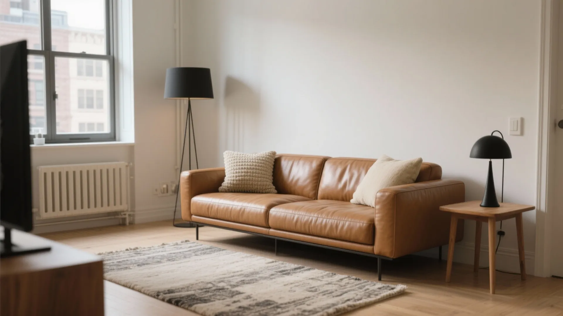 Minimalist Leather Sofa with Slim Arms
