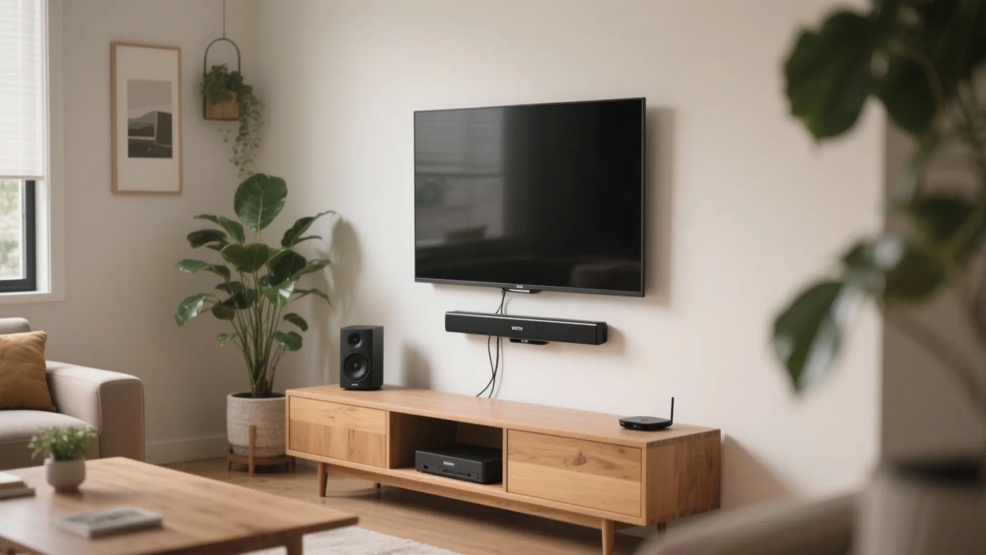 3) Slim soundbar + wireless sub for living/TV corners