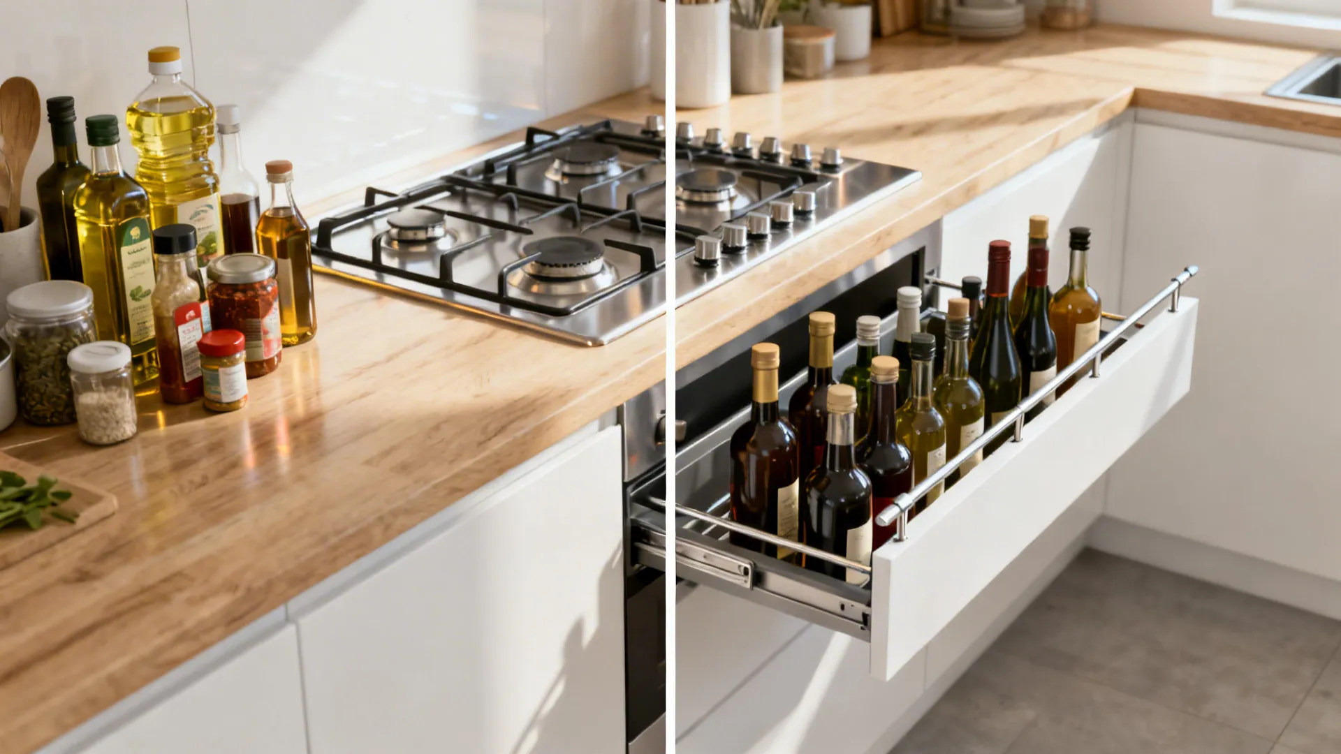 Base Pull-Outs for Oils and Spices Near the Hob