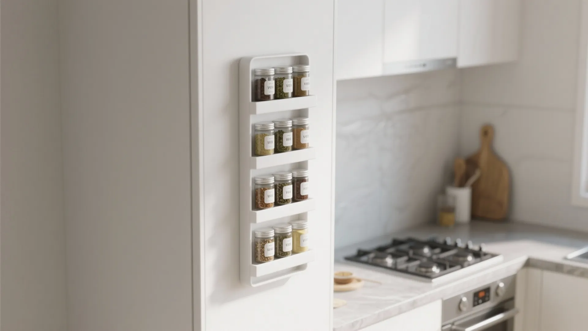 3. Slim white wall-mounted spice rack