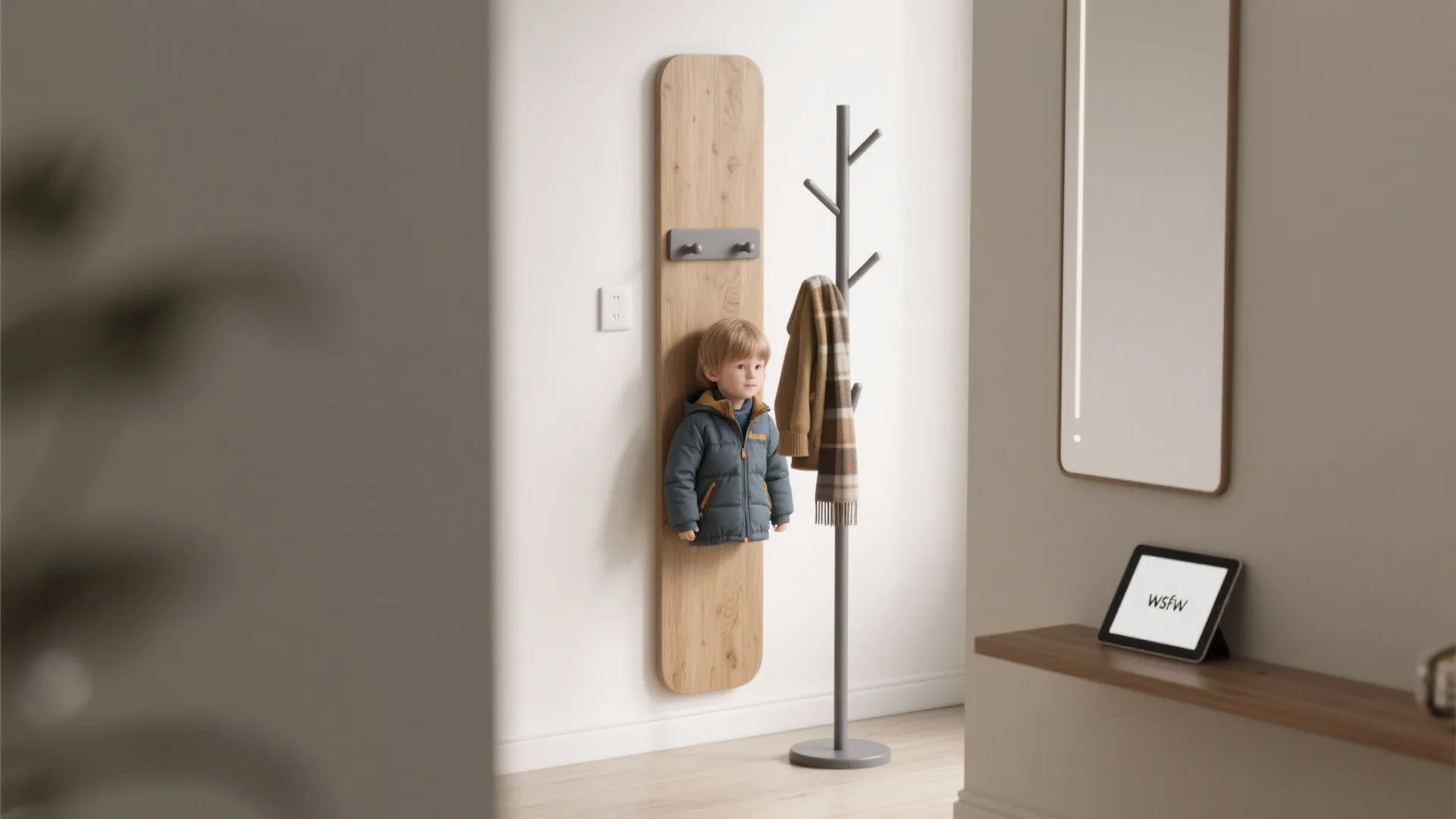 3. Slim vertical coat stand in a corner