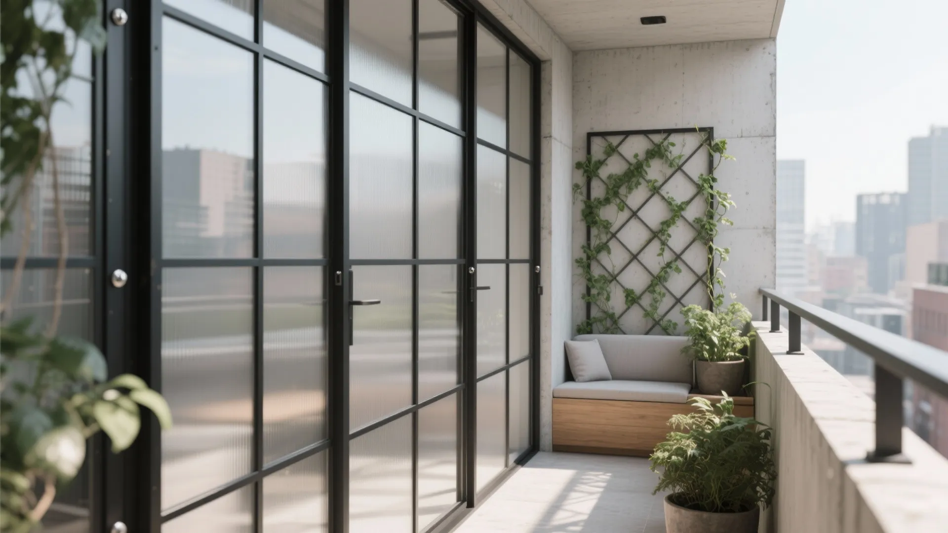 Frosted Glass with Slim Steel Frames