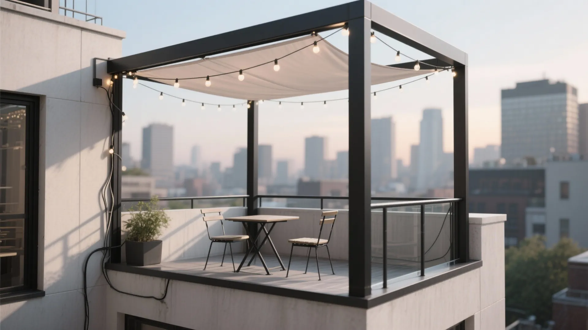 Slim Steel Pergola for Shade and String Lights