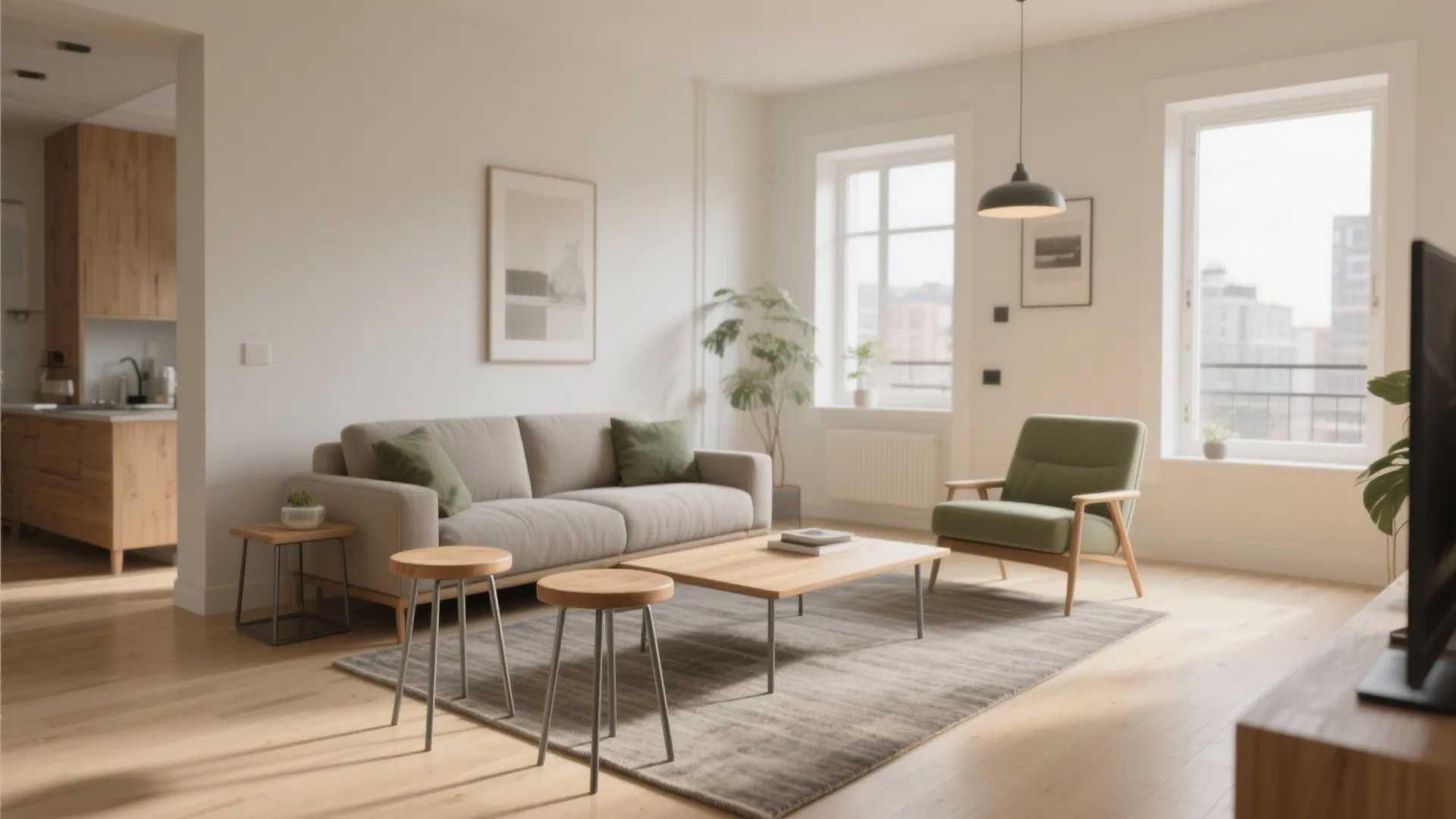 3) Slim-profile stools to complete the conversation zone