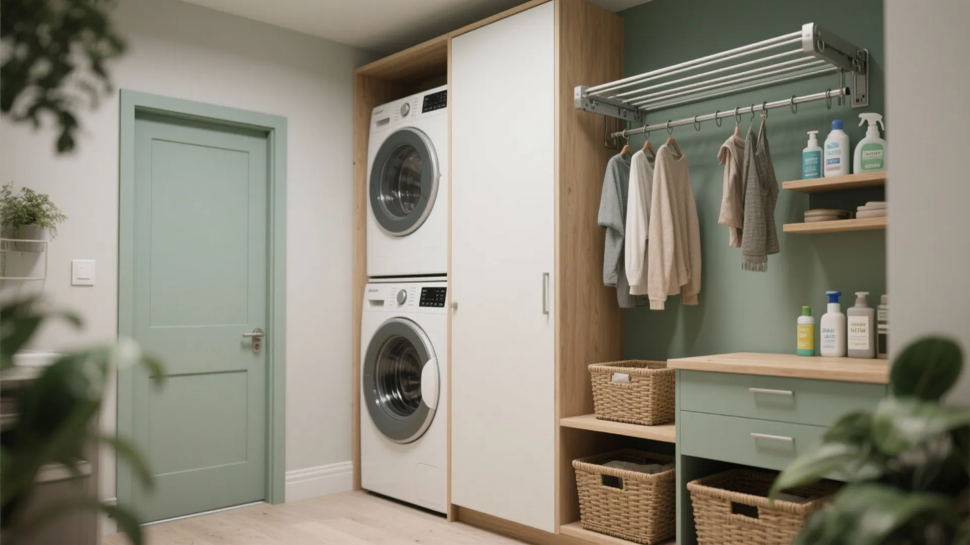 3. Use slim storage and wall-mounted drying rods