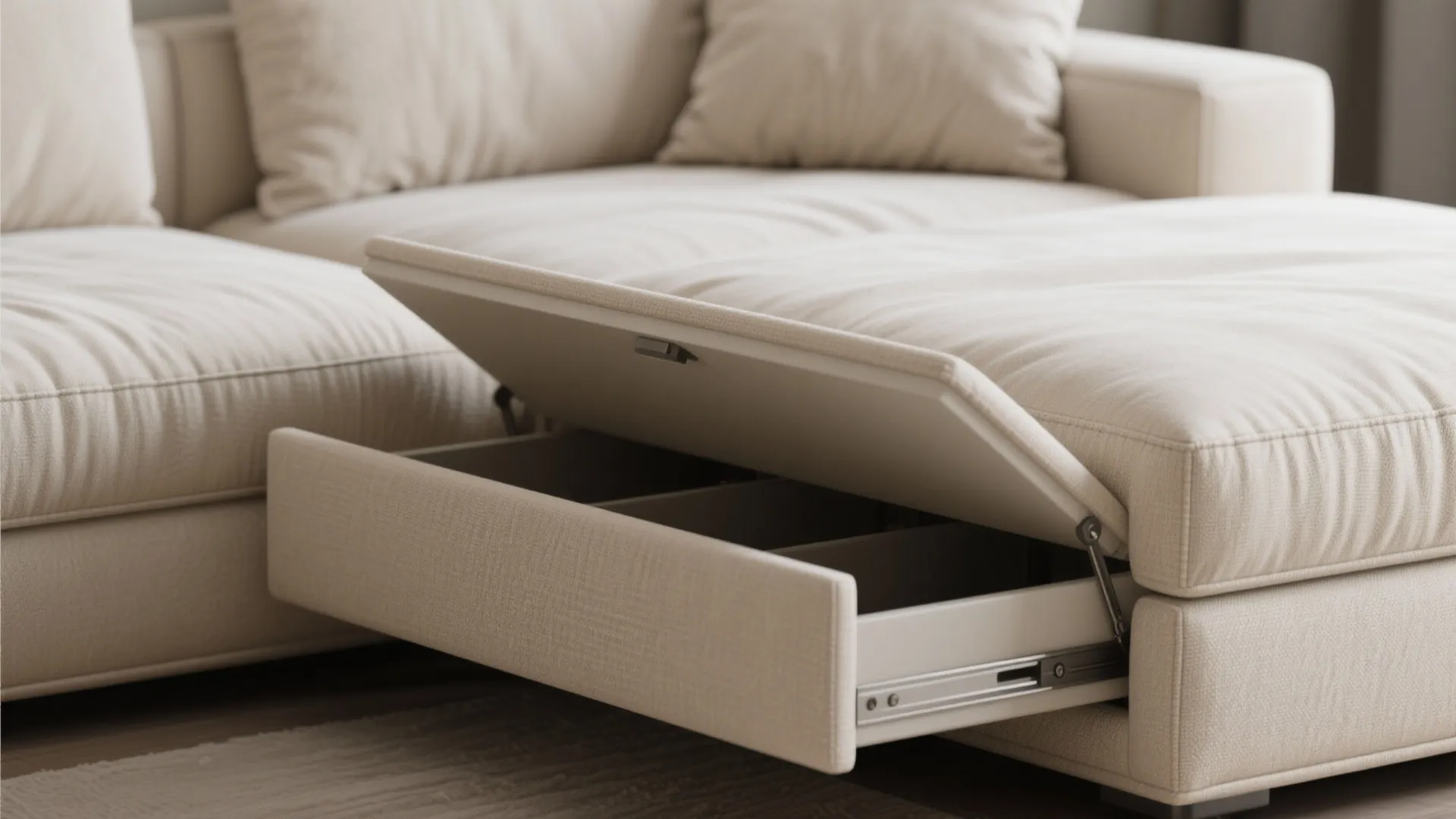 2. Pick slim arms, removable cushions, and hidden storage