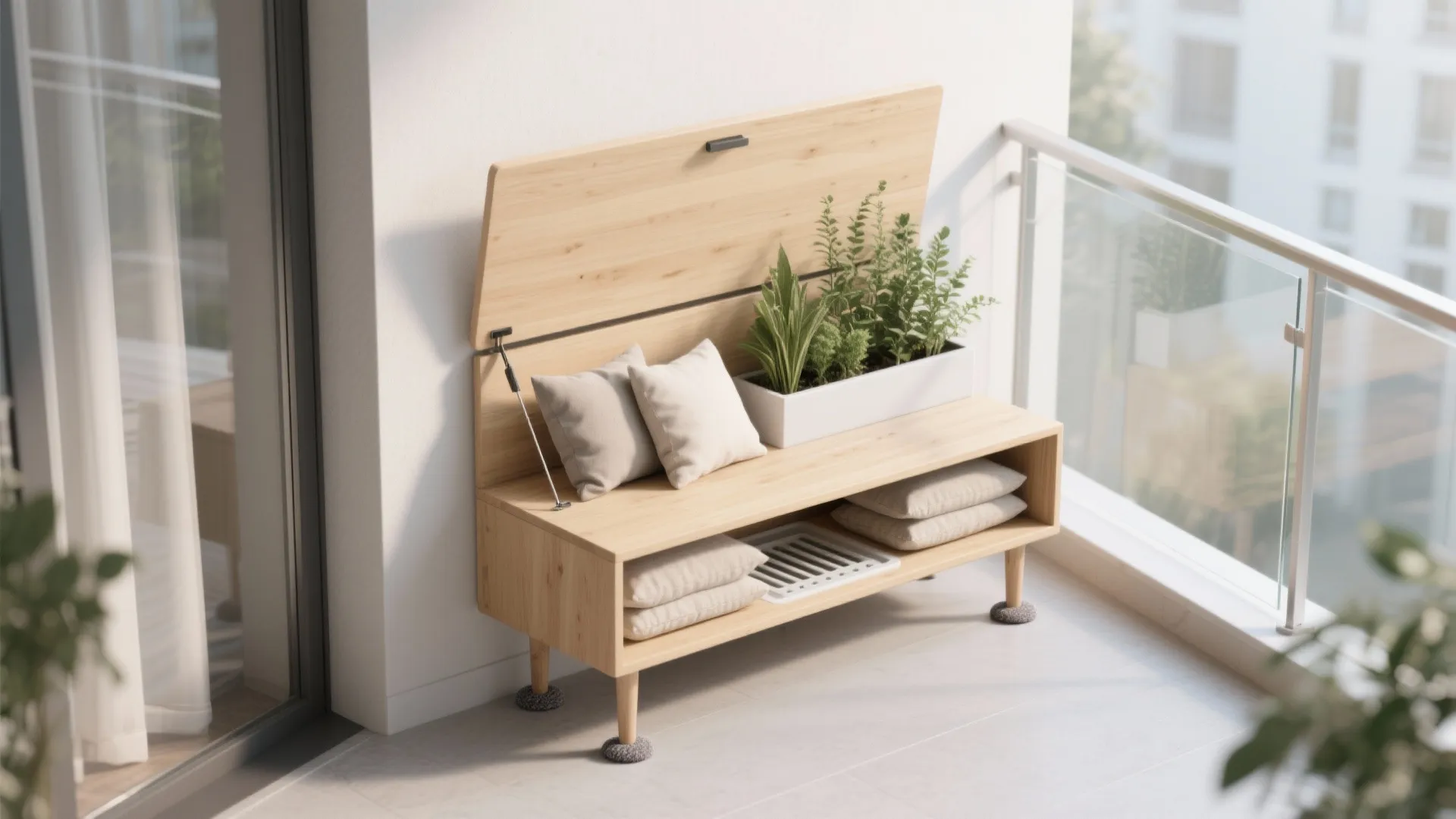 Slim Storage Bench with Hidden Planter