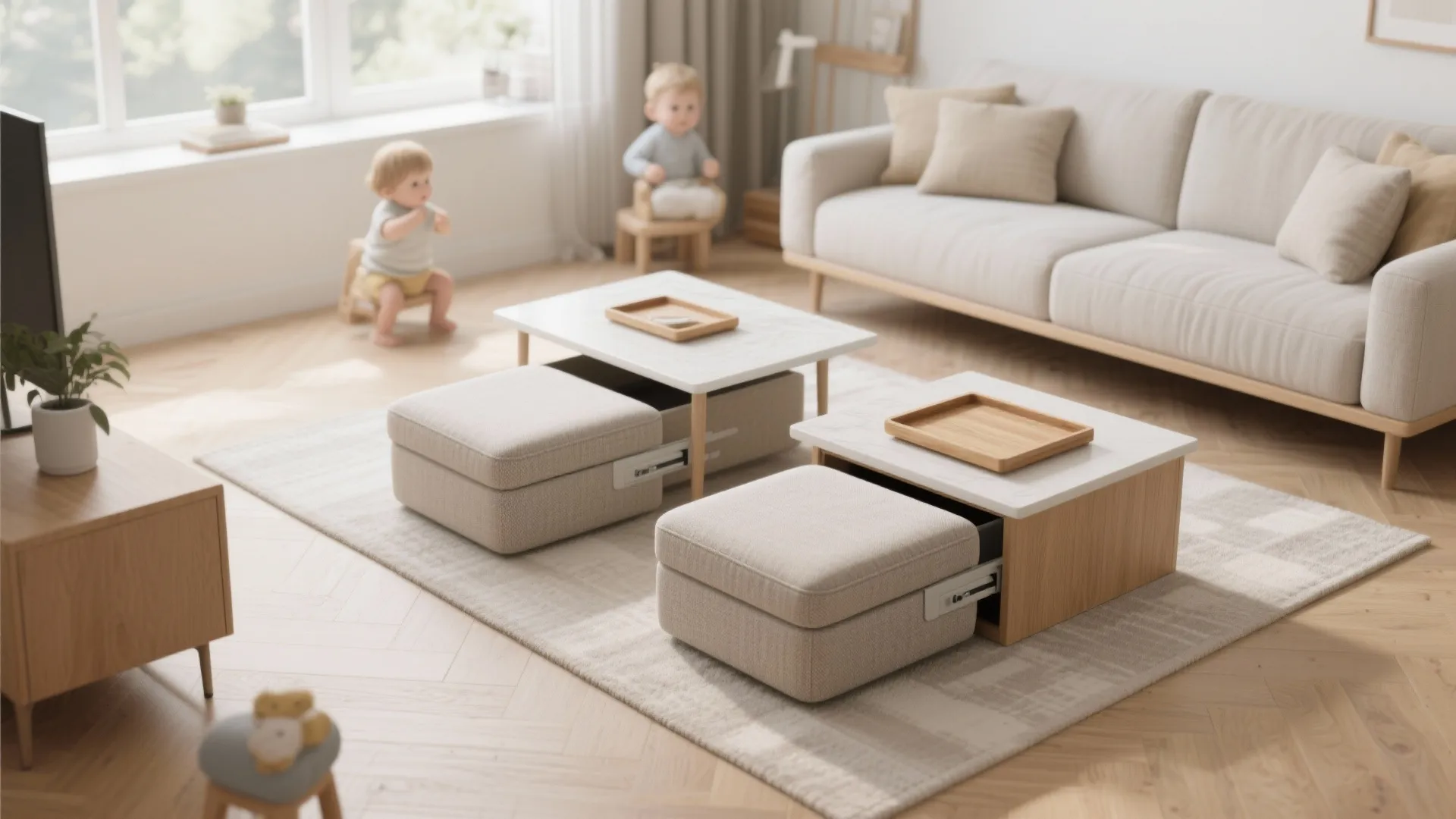 1) Slim Storage Ottomans as Coffee Table Alternatives