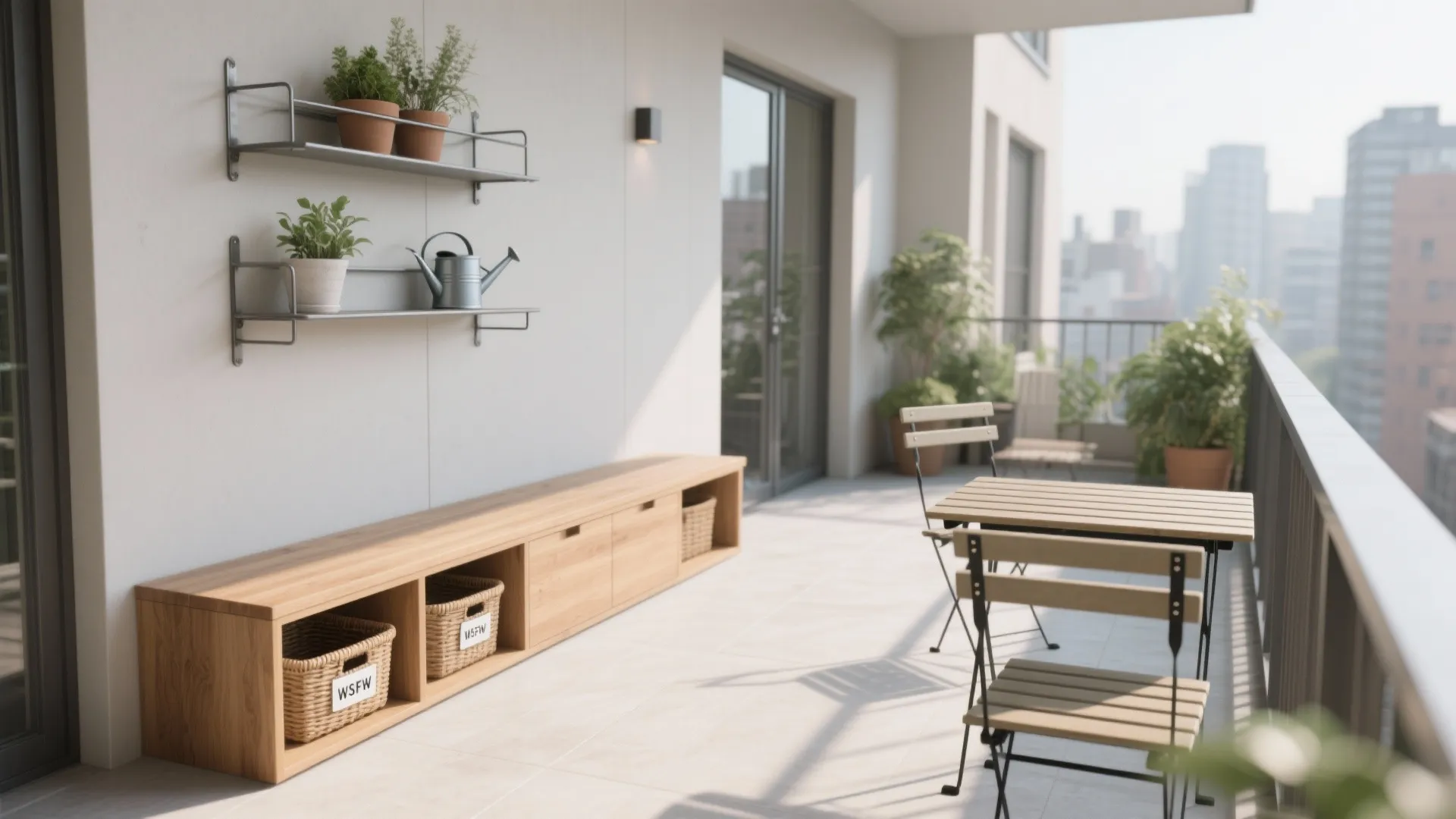 Minimalist storage + slim seating