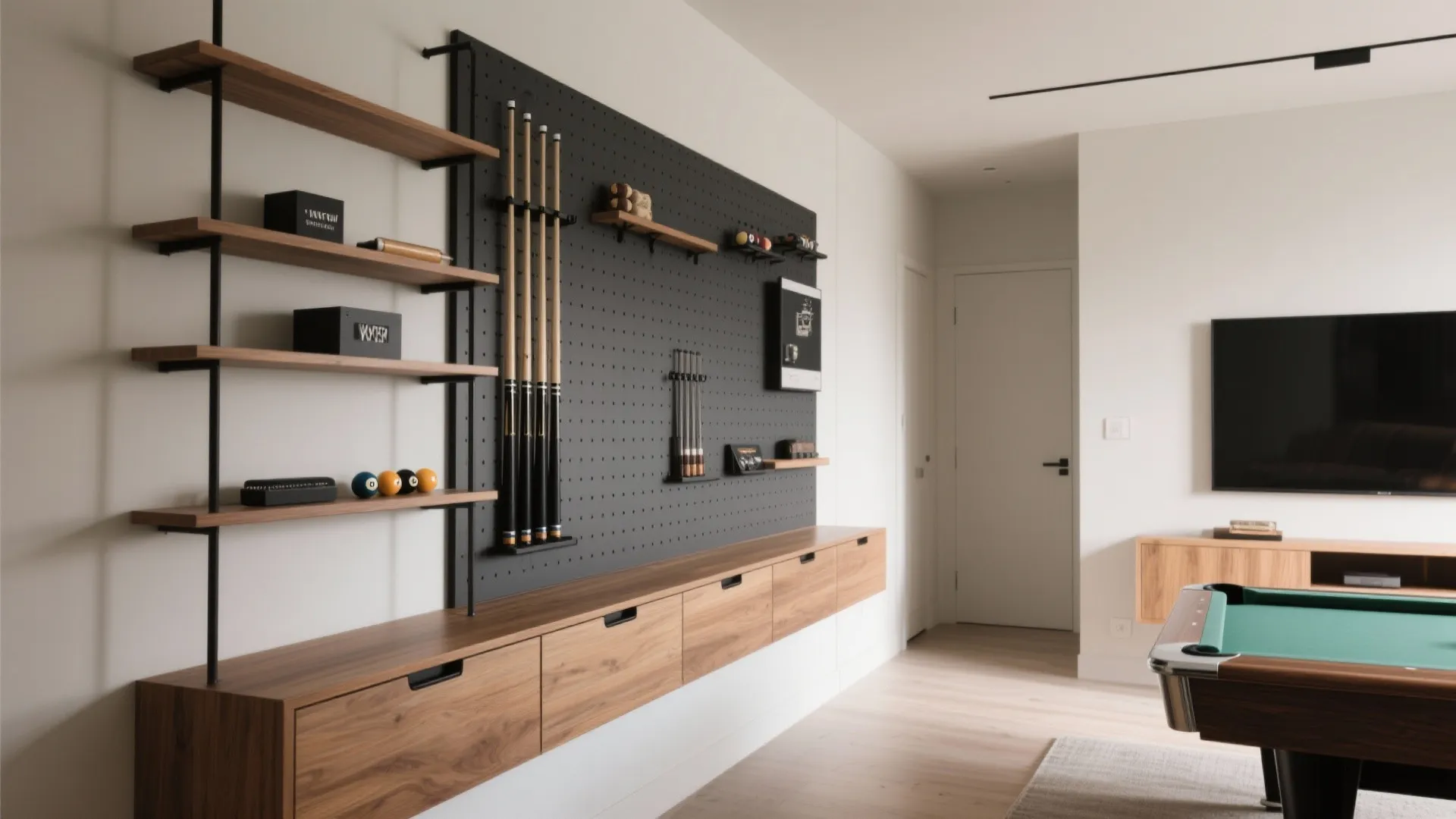 Minimalist Storage Wall with Slim Rack