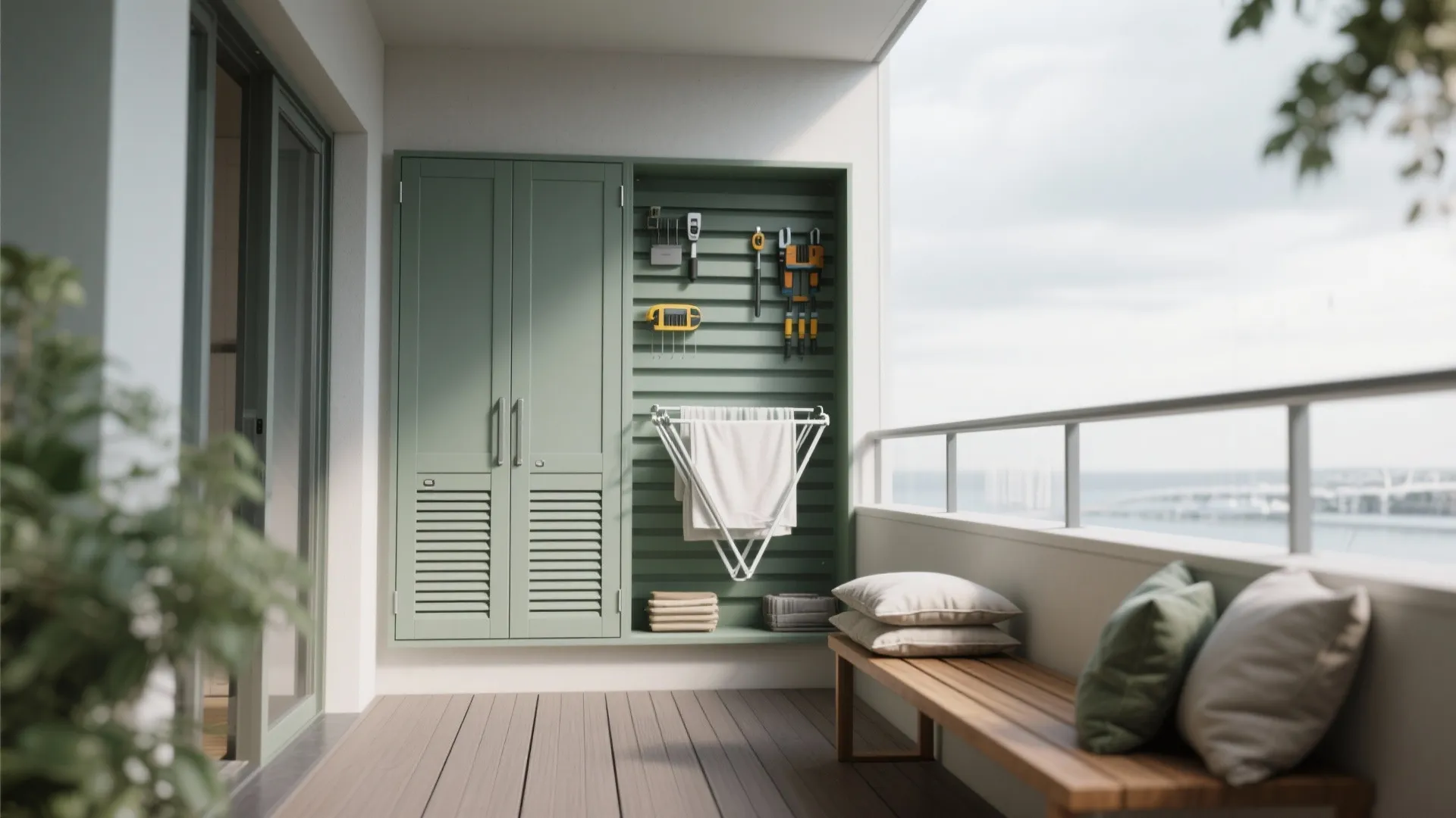 Slimline storage wall with weatherproof materials