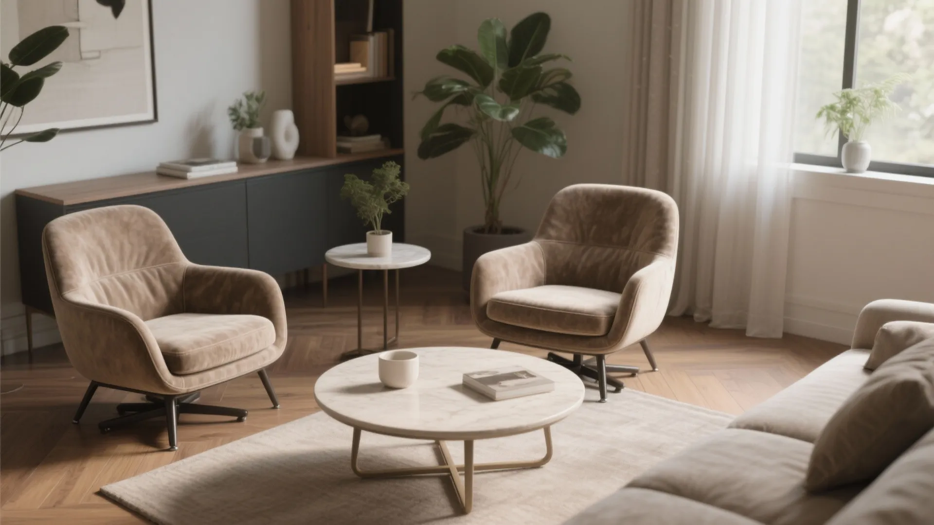 Idea 3: Swap bulky sofas for slim chairs that swivel