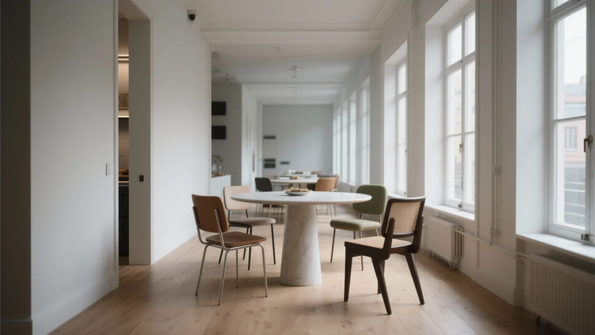 2. Slim round table for flexible flow