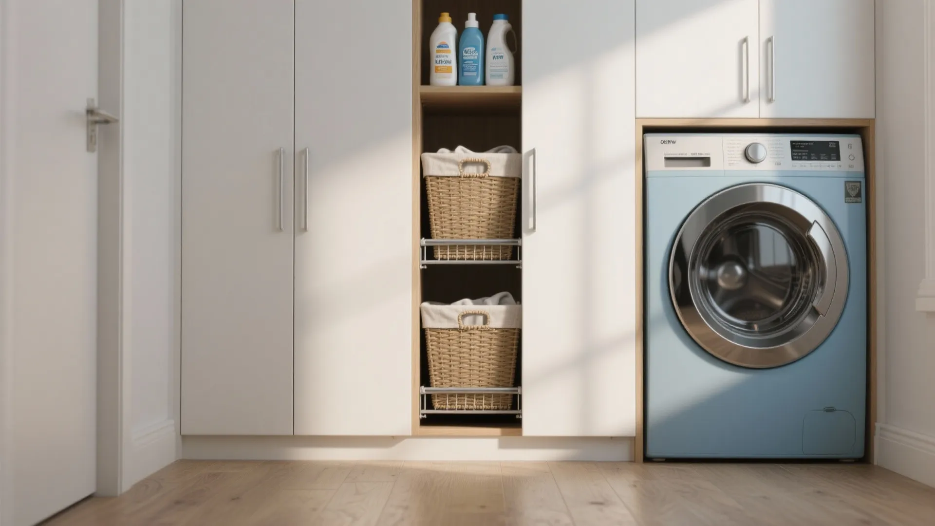 1. Slim tall cabinets with pull-out hampers