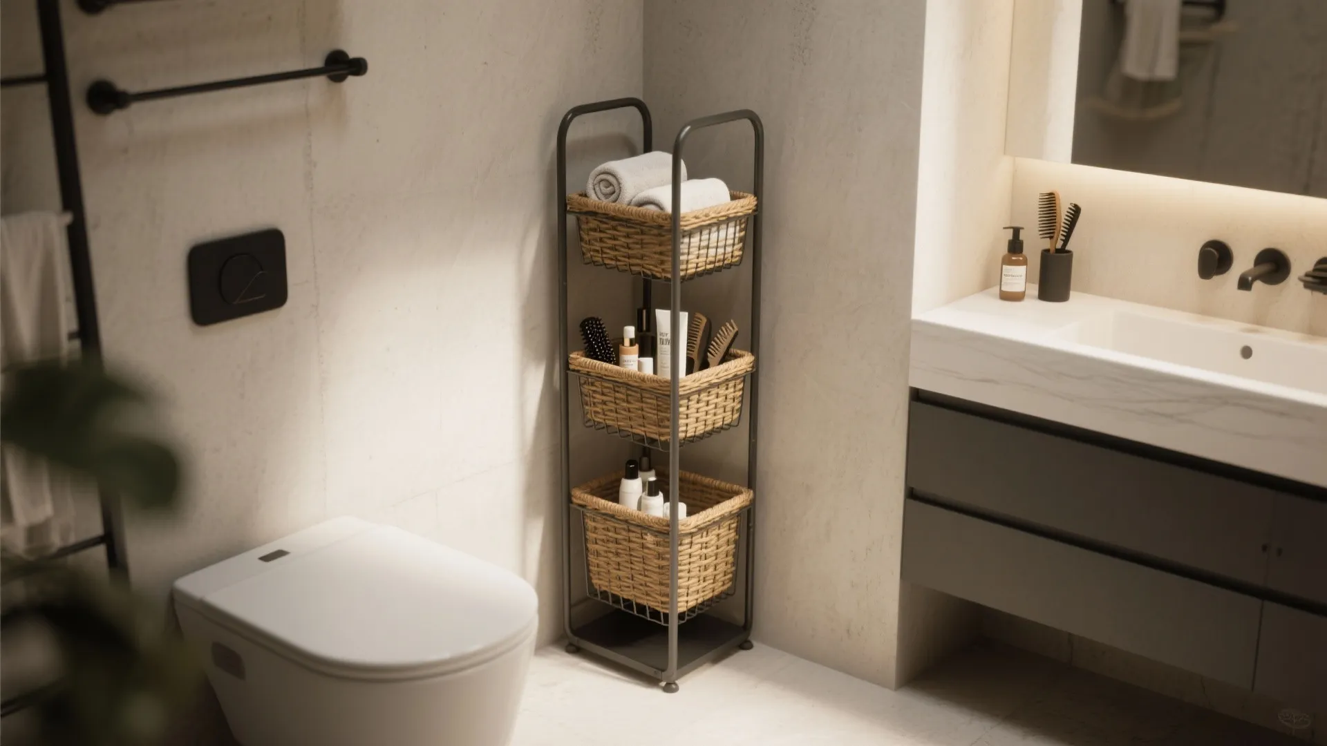 Freestanding Slim Tower with Baskets