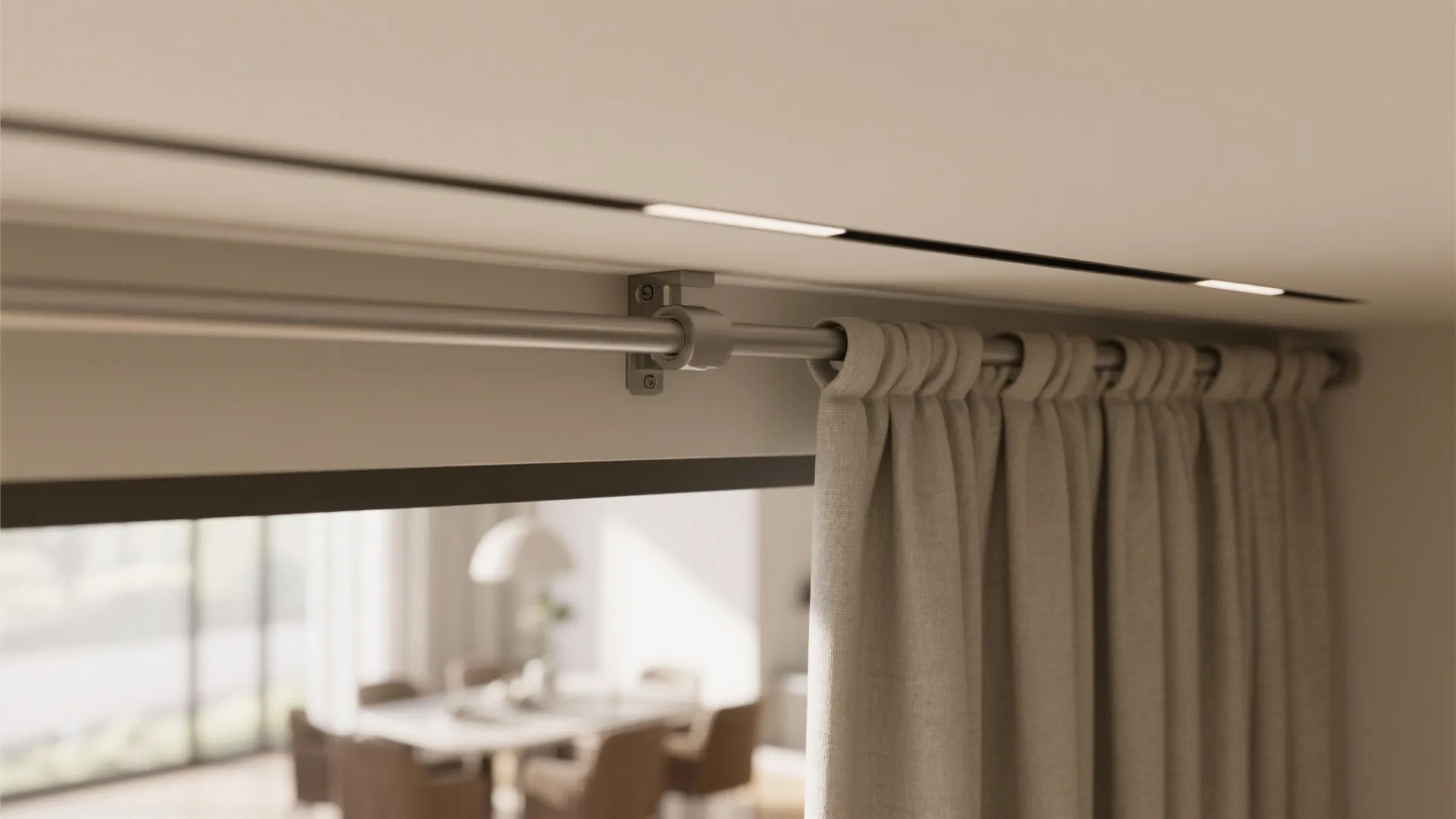 4. Slim Hardware and Ceiling Tracks for a Clean Look