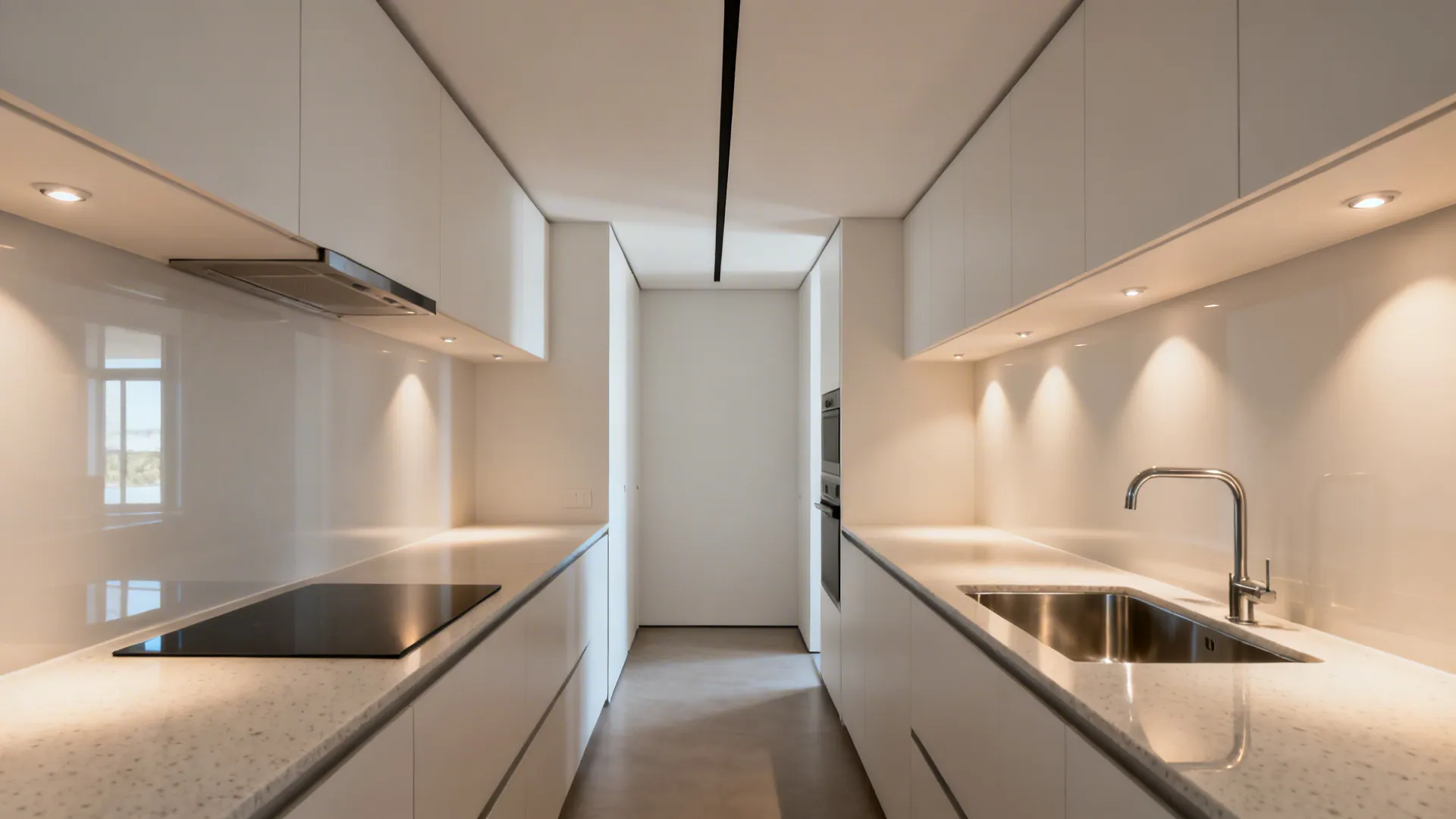 Slim central tray with integrated task lights