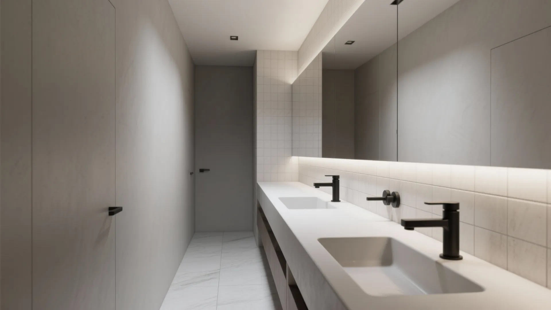 1. Slim trough sink for two