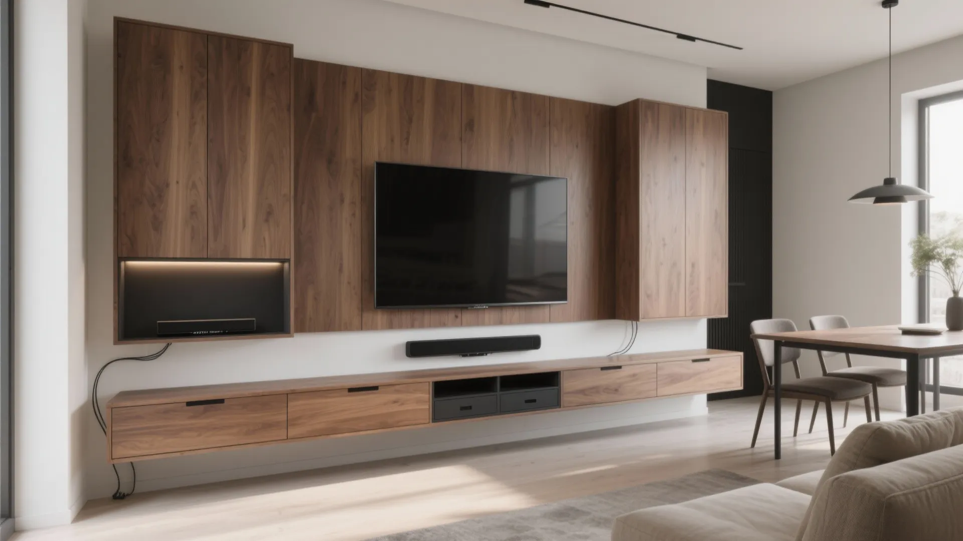 Slim Built-In TV Wall + Hidden Storage