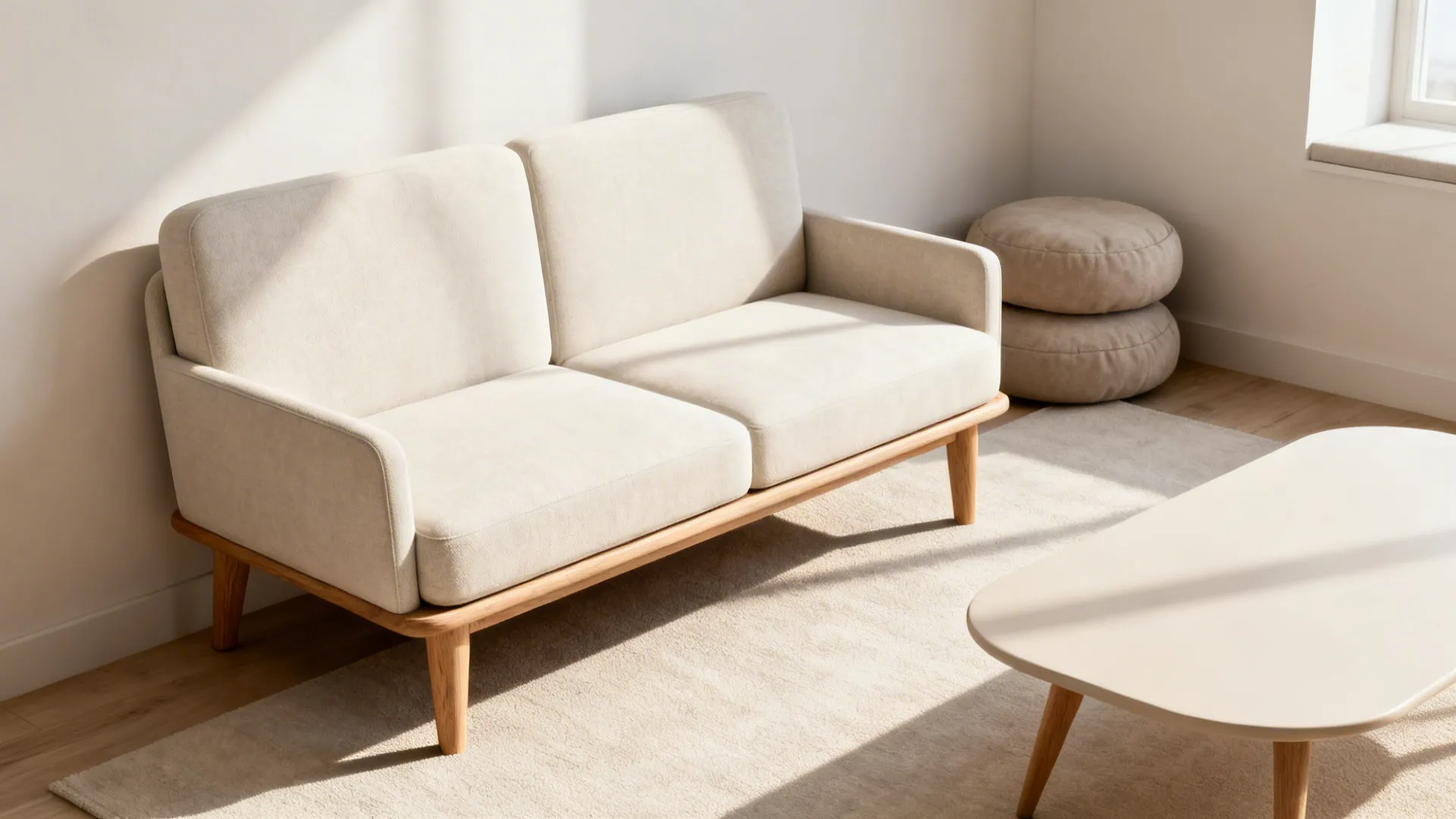 1. Slim-profile two-seater with raised legs